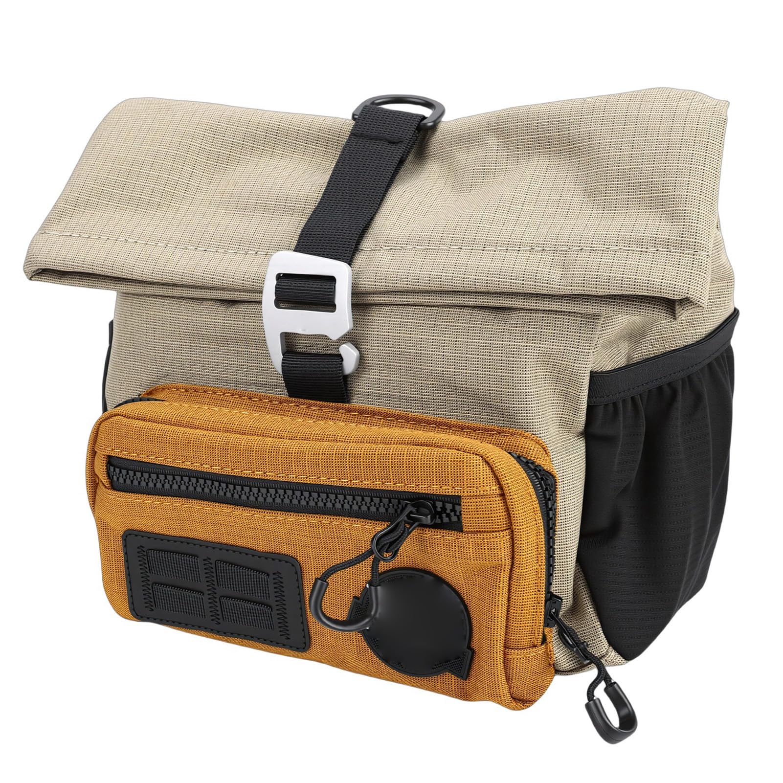 Goshyda Borsa da Manubrio per Bici Pieghevole, Borsa Anteriore a Sgancio Rapido con Tracolla e Copertura Antipioggia, Custodia Leggera di Grande Capacità per Gli Essenziali del Ciclismo (Cachi)
