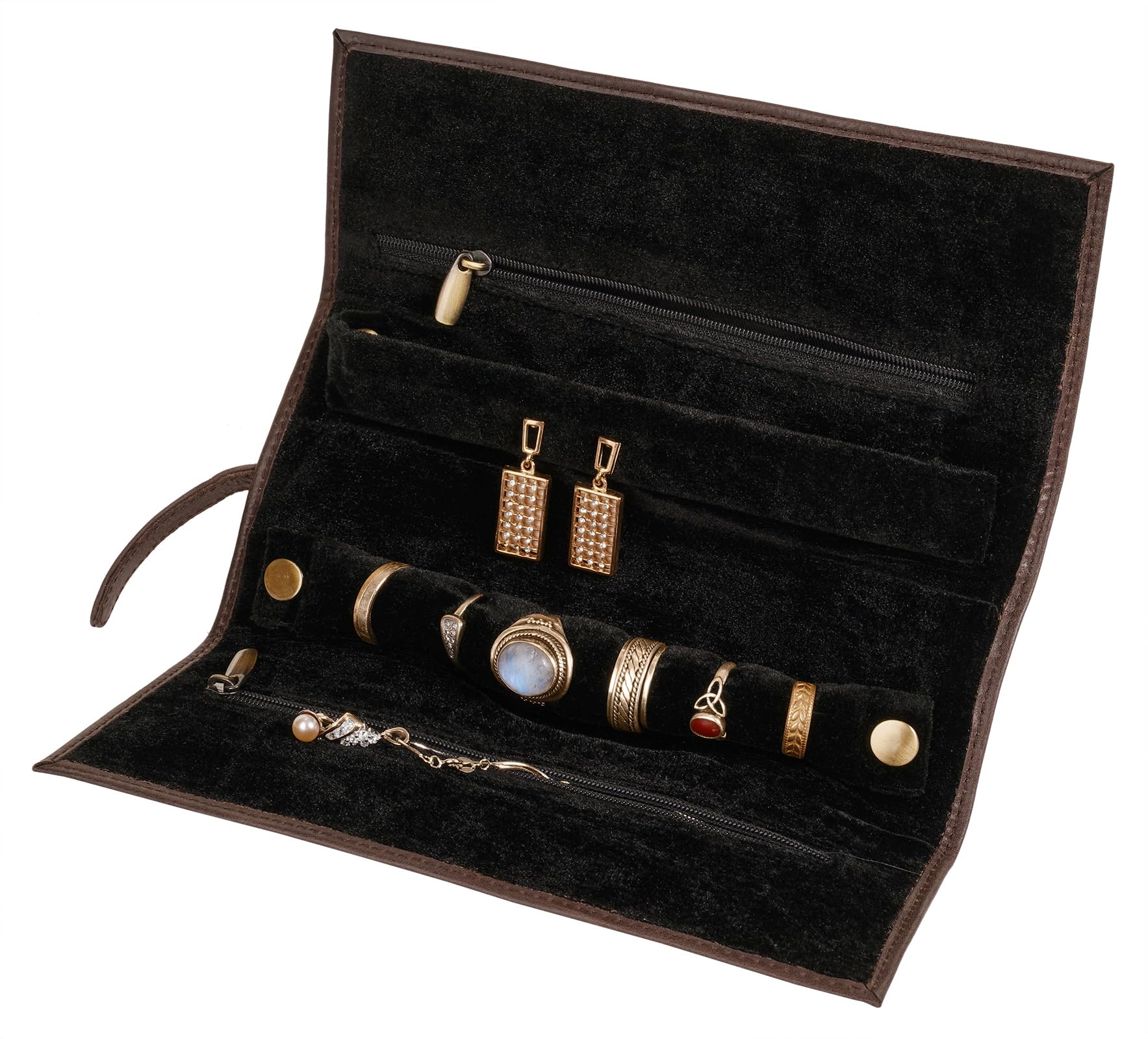 bruno banani Schmuckrolle Echt Leder Damen 021908 Elegante Leder-Aufbewahrung mit 2 Reißverschlussfächern und abnehmbaren Einsätzen