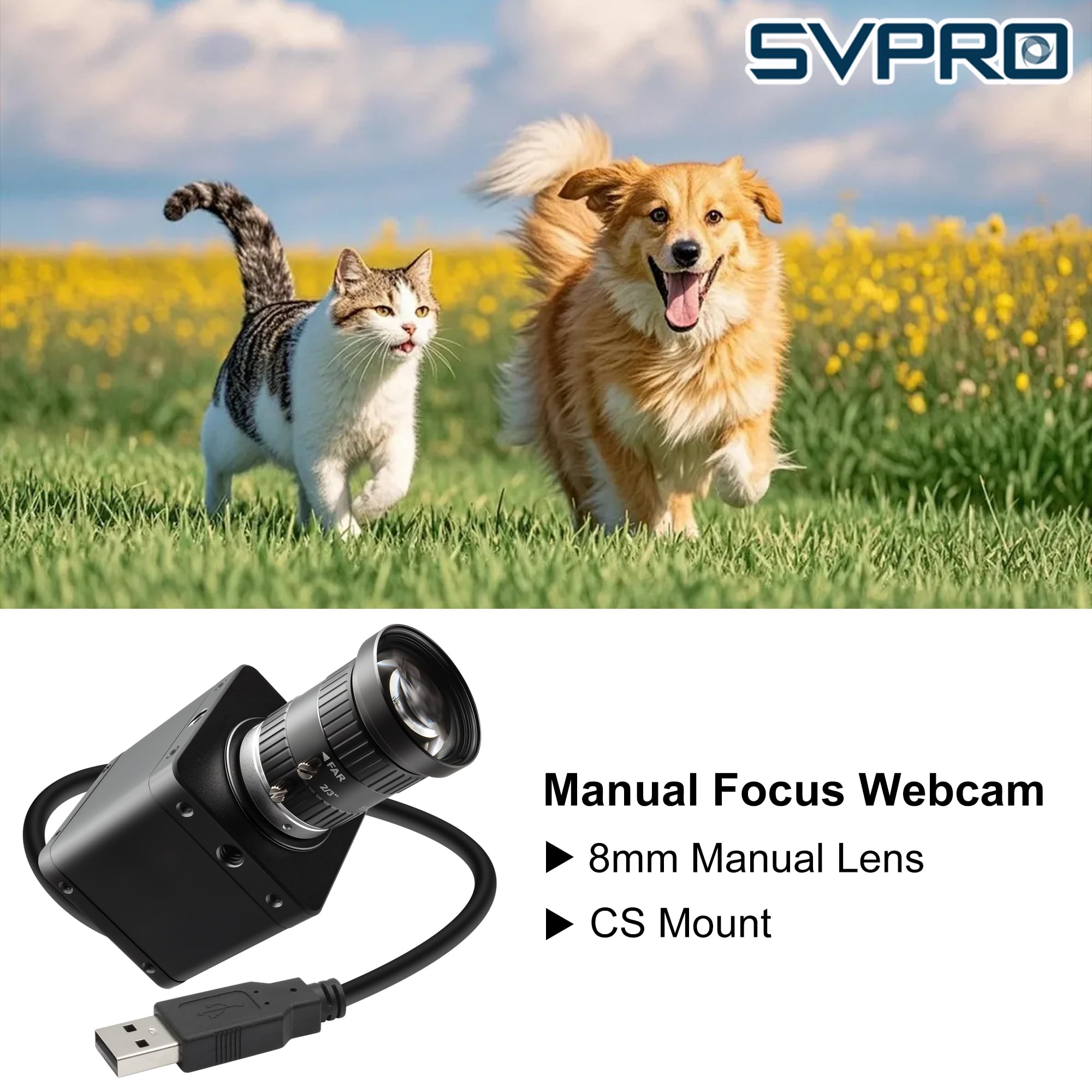 Svpro Fotocamera industriale 4K 60fps, USB 3.0 e HDMI Dual Output, obiettivo manuale CS-Mount da 8 mm, IMX678 Low Light UVC Webcam per microscopia e visione a macchina