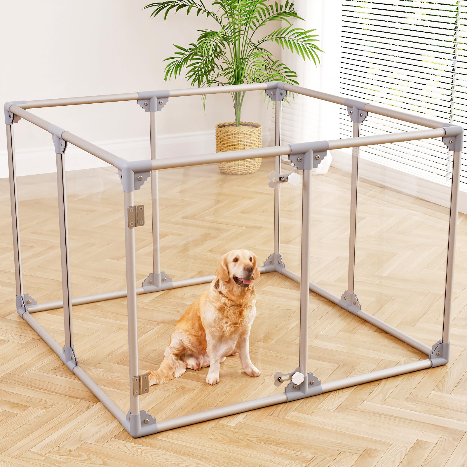 Clear Acrylic Dog Playpen, 8 Panels 29.5 Inch Tall Indoor Pet Play Pen with Door, Transparent Puppy Fence for Small Dogs, Dog Fence Crate Kennel Whelping Cage