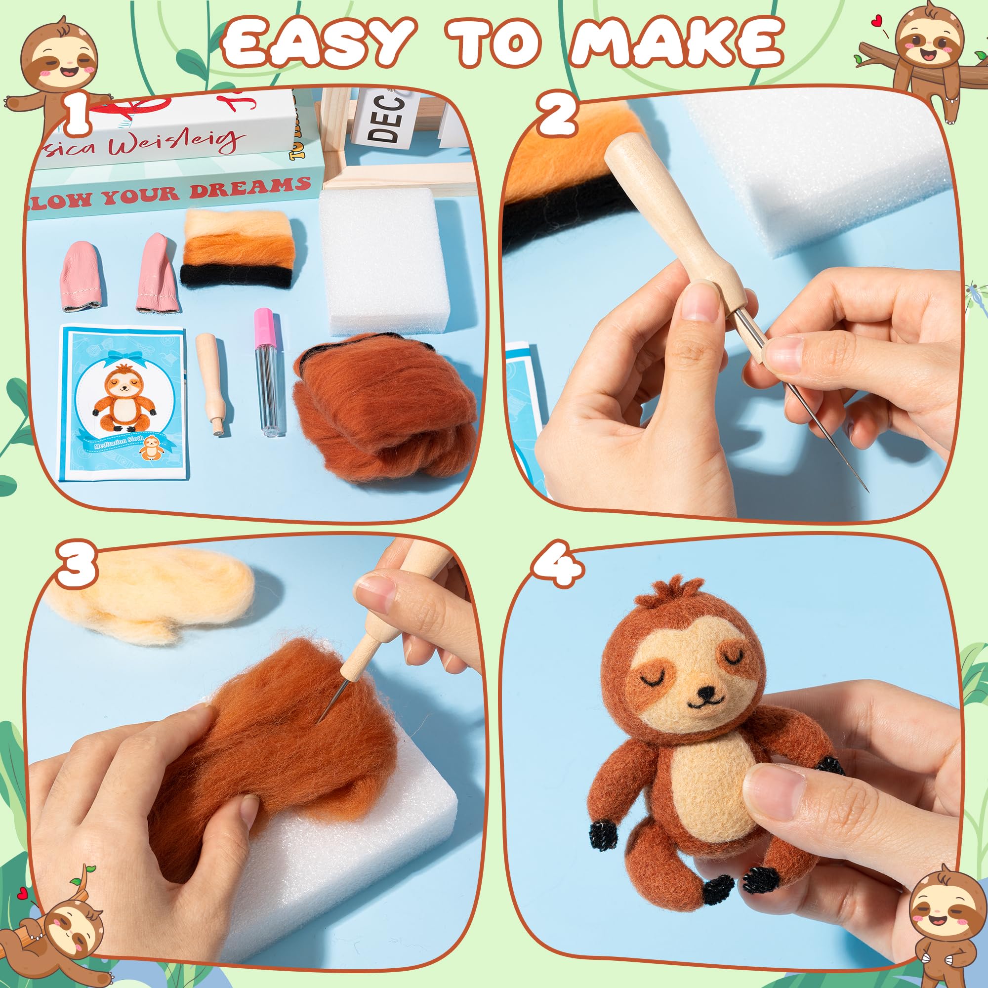 WATINC Needle Felting Starter Kit, Cute Doll Wool Felt Needle Felting Tools Foam Pad - Image 3