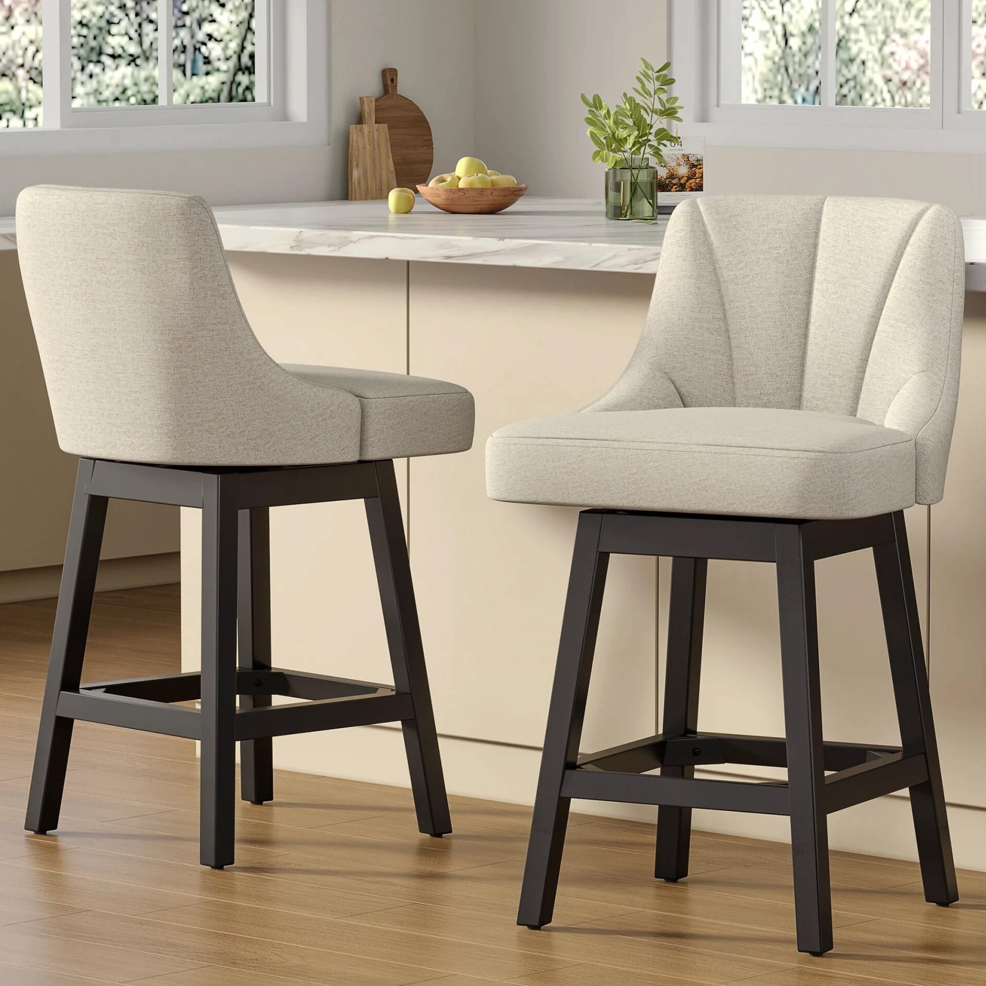 Upholstered Swivel Bar Stools with Back - Set of 2