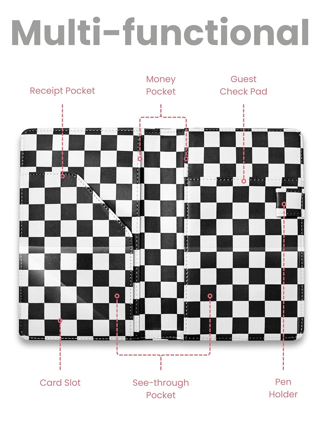 Waitress Server Book – Retro Checkerboard Server Wallet Organizer, Simple Guest Check Holder for Restaurant Waitstaff (Black & White，Small)