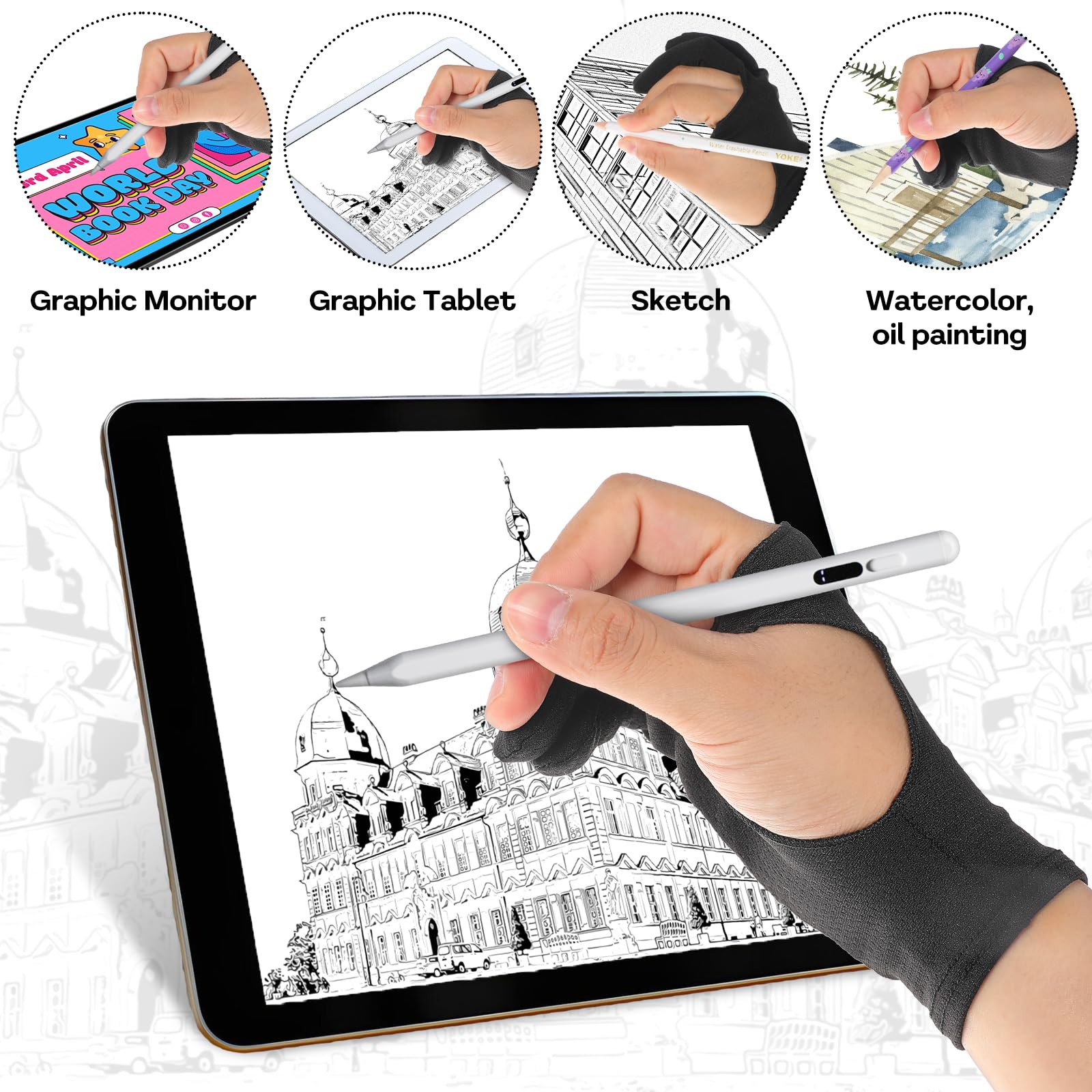 Kunstenaar Tekening Handschoen Rechterhand Digitale Kunst Grafische Tablet iPad Zwart 3-Laagse Palm Afwijzing Twee Vinger Vaste Vorm Voor Potlood Papier Schetsen Stylus Pen