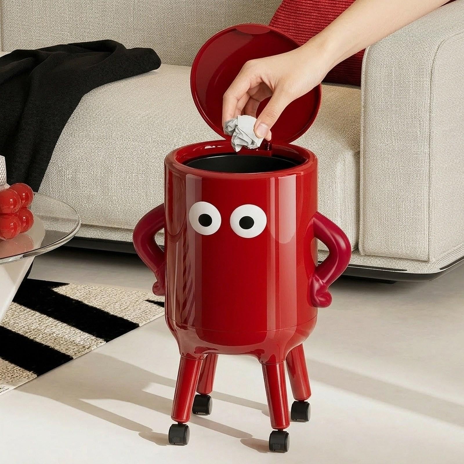 Baoblaze Cestino da Cucina con Ruote, Contenitore per Rifiuti | Design Creativo e alla Moda, Cestino Decorativo per Bagno, Ufficio, Cucina, Appartamento, Rosso