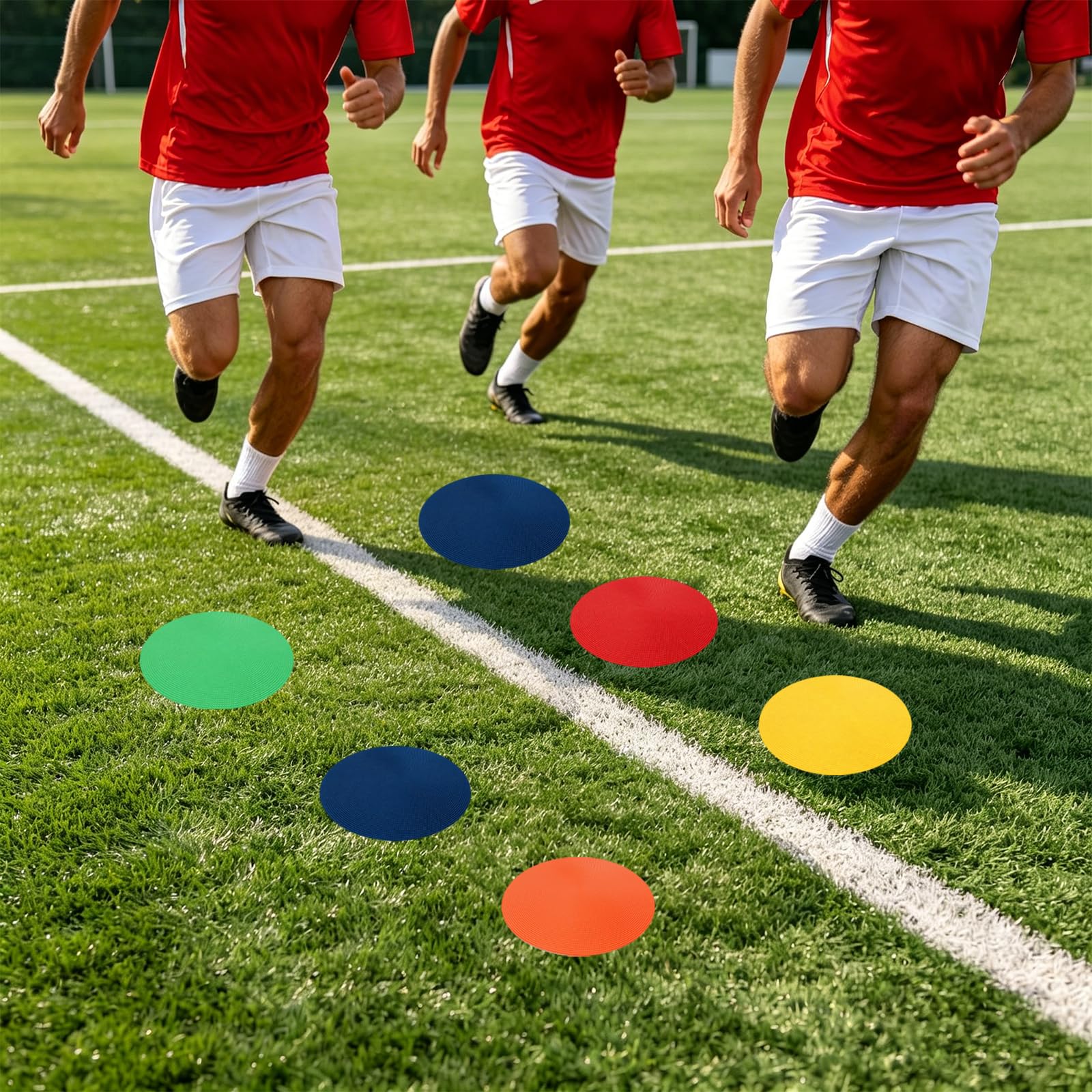 20 Markierungsscheiben 23 cm flach rutschfest - Fußball Hütchen flach 5 Farben - Trainingsmarker Set für Fußball Training Sportplatz Schule Verein Indoor Outdoor