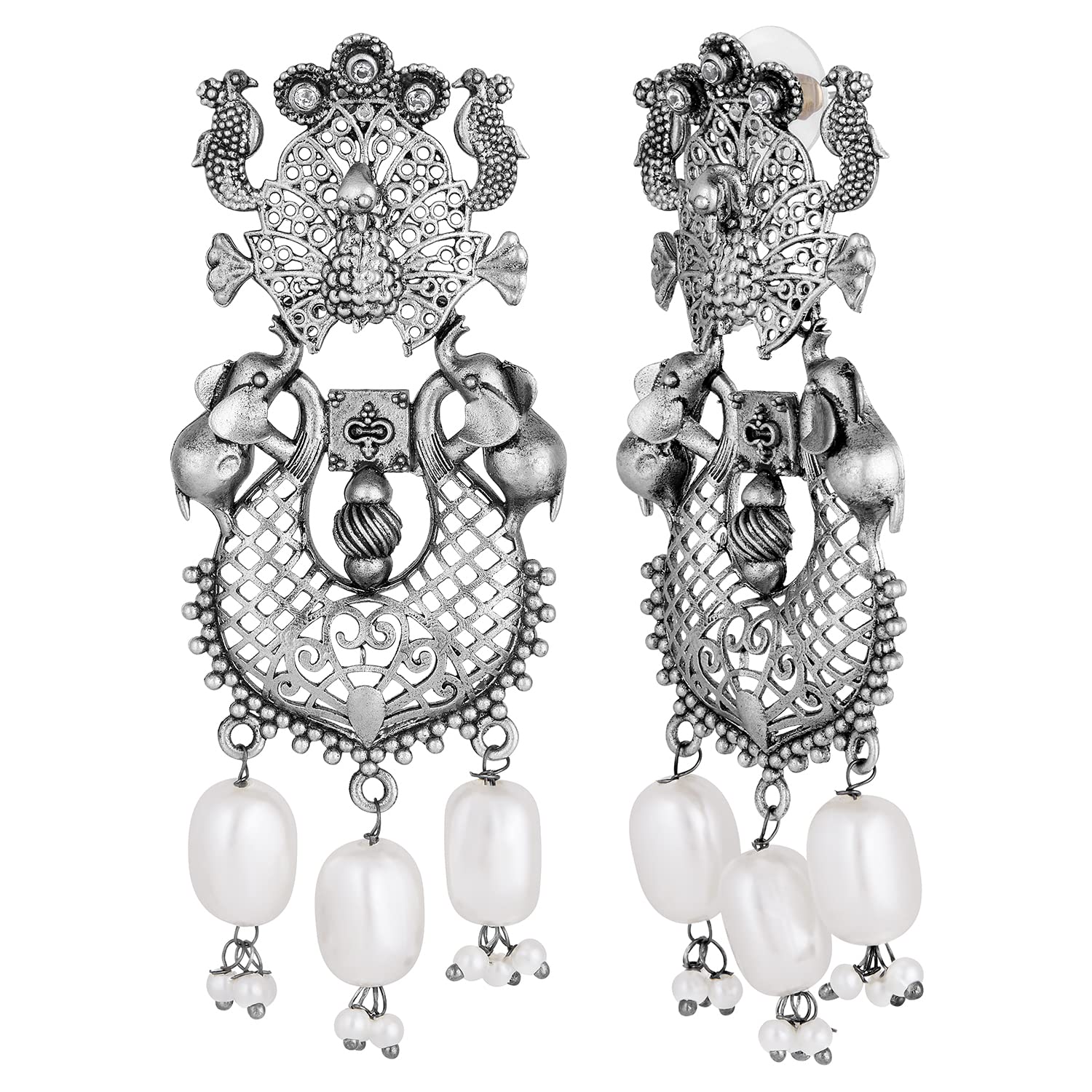 Peacock Theme Oxidised Finish Earrings