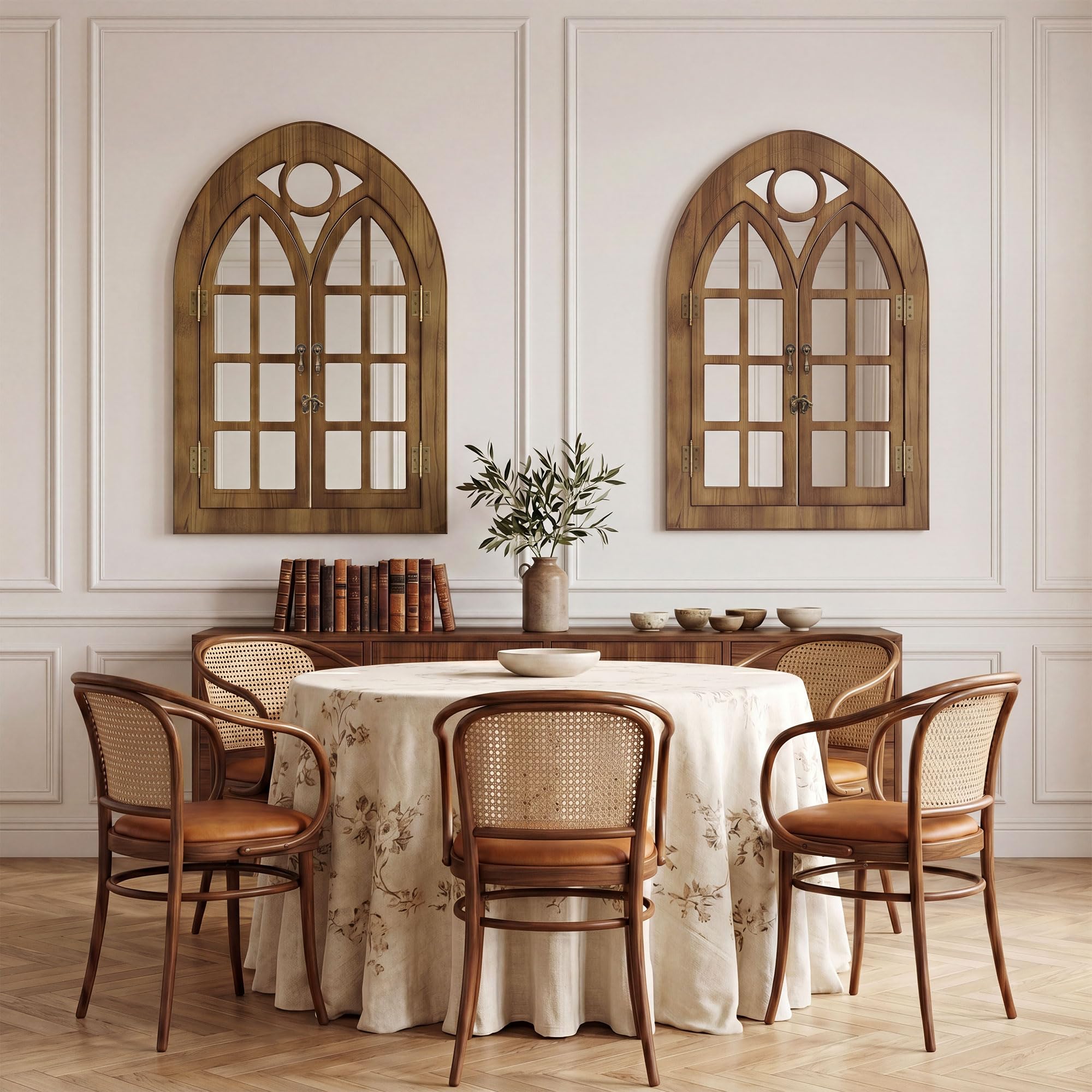 Espejo de Pared Estilo Ventana de Arco con Marco de Madera Abrible, Diseño de Ventana para Salón, Dormitorio & Entrada