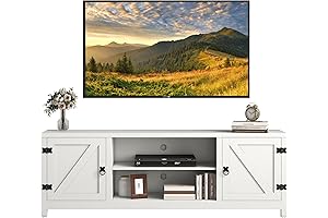 Panana White Farmhouse TV Stand with Storage for 70" TVs