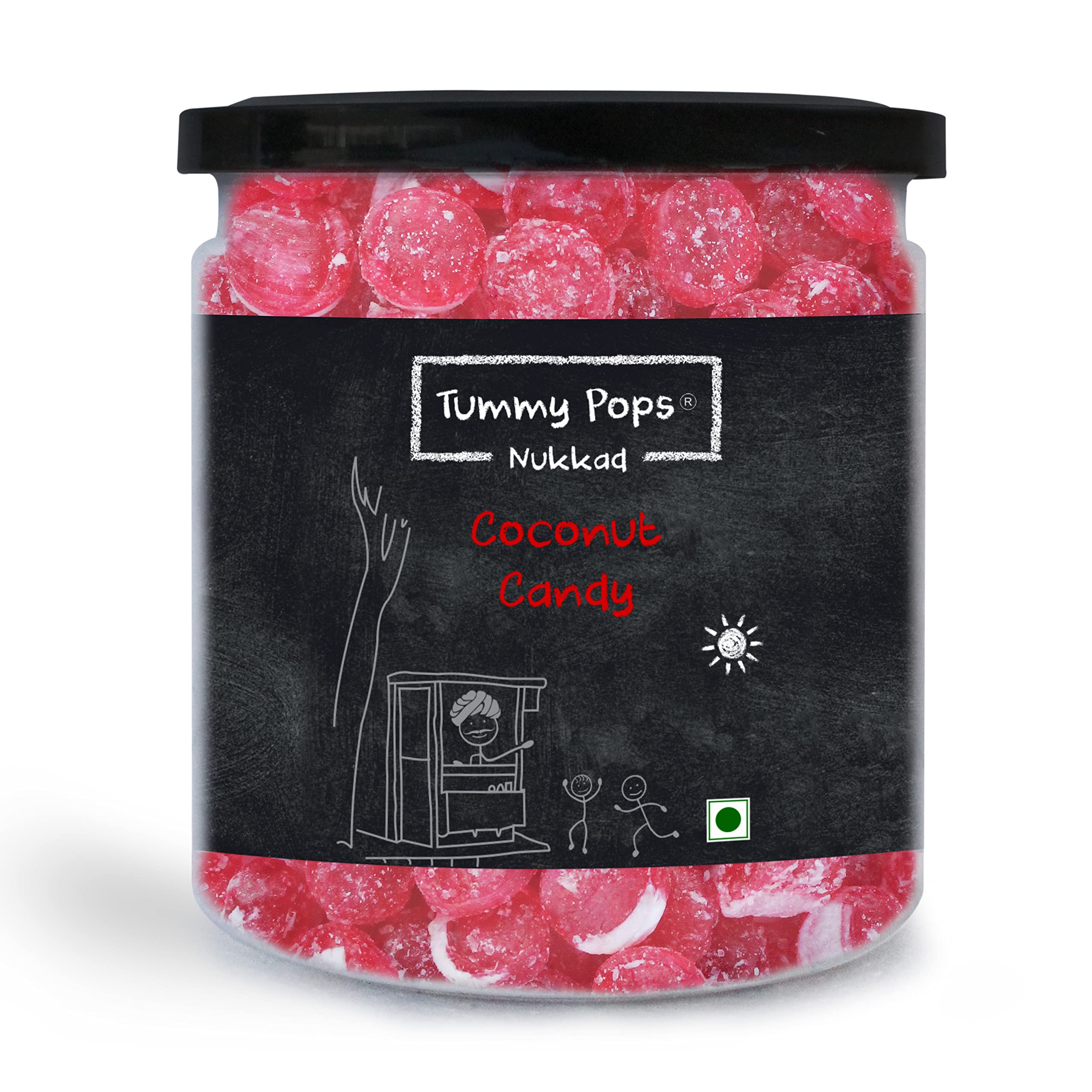 Tummy Pops Coconut Candy Pack - 300gm Jar Nariyal Popping Candy for Kids Fruits Candies and Toffees Sugar Candy Pop