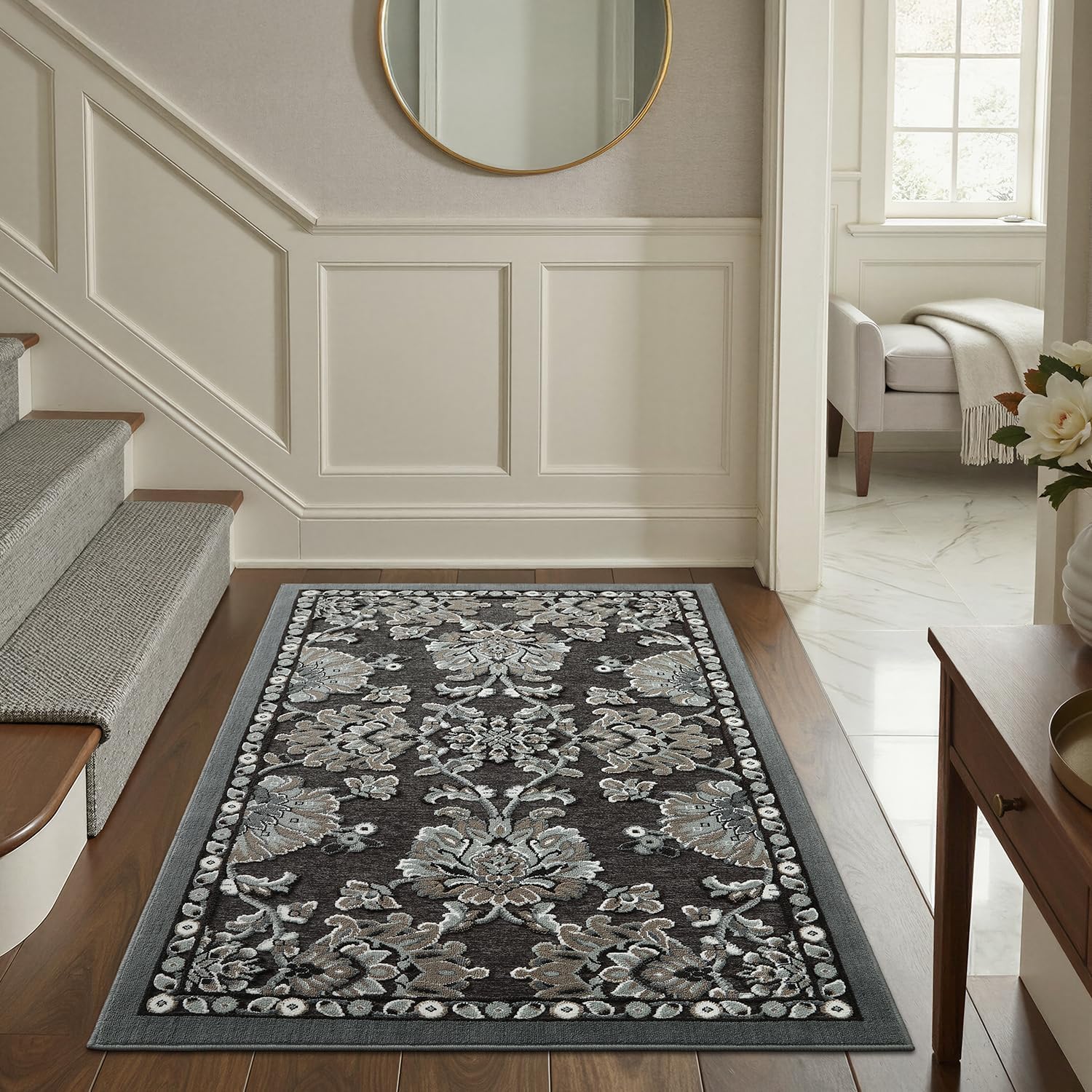 Color&Geometry Indoor Door Mat with Non Slip Latex Backed Soft, 20"x31", Thin Front Door Mat, Dirt Resist, Low Profile Easy Clean Entry Mats for Entryway, Hallway, Floral Serenity