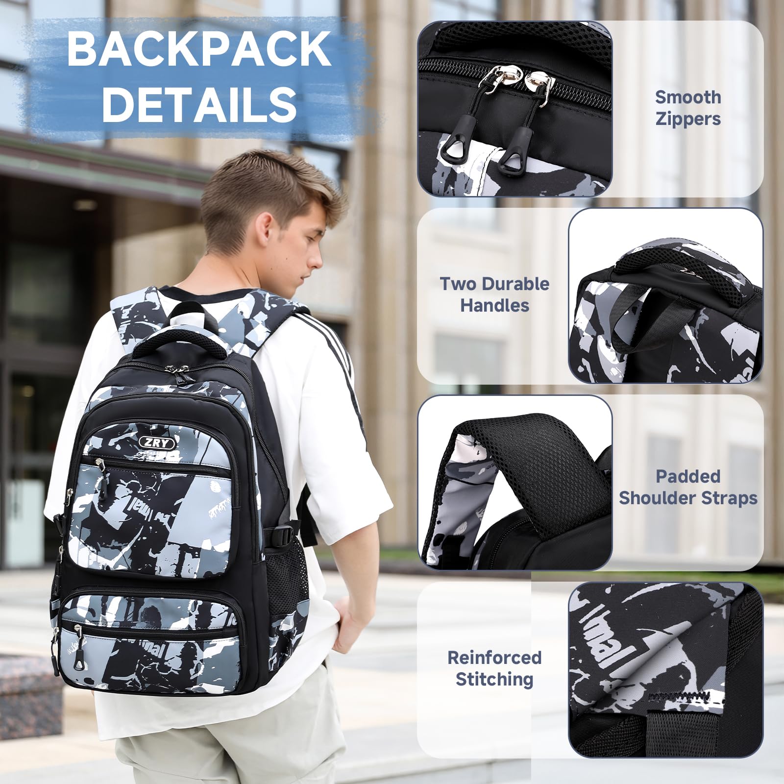 Amythe Mochila Escolar para Niño Adolescentes de 10 a 18 años - Informal, Elegante y Ligera - Mochila Colegio para Portátil de 15,6" para Secundaria, Instituto y Viajes -Negro