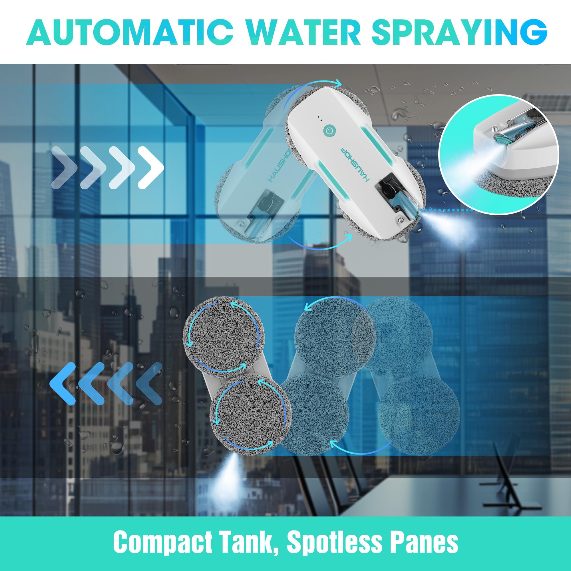 Robot limpiador de ventanas con succión de 3800 Pa, rociador de agua automático, planificación de rutas AI y detección de bordes, control remoto para ventanas de gran altura, puerta de vidrio 3