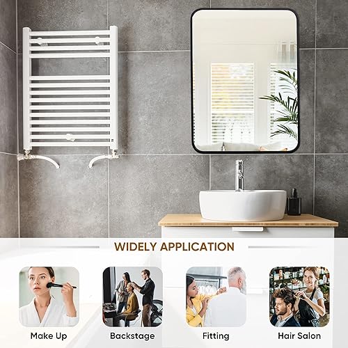 Miniatura 6 de Smartxchoices Espejo de pared negro de 22 x 30 pulgadas, espejo rectangular de metal con marco de tocador, decorativo montado en la pared,