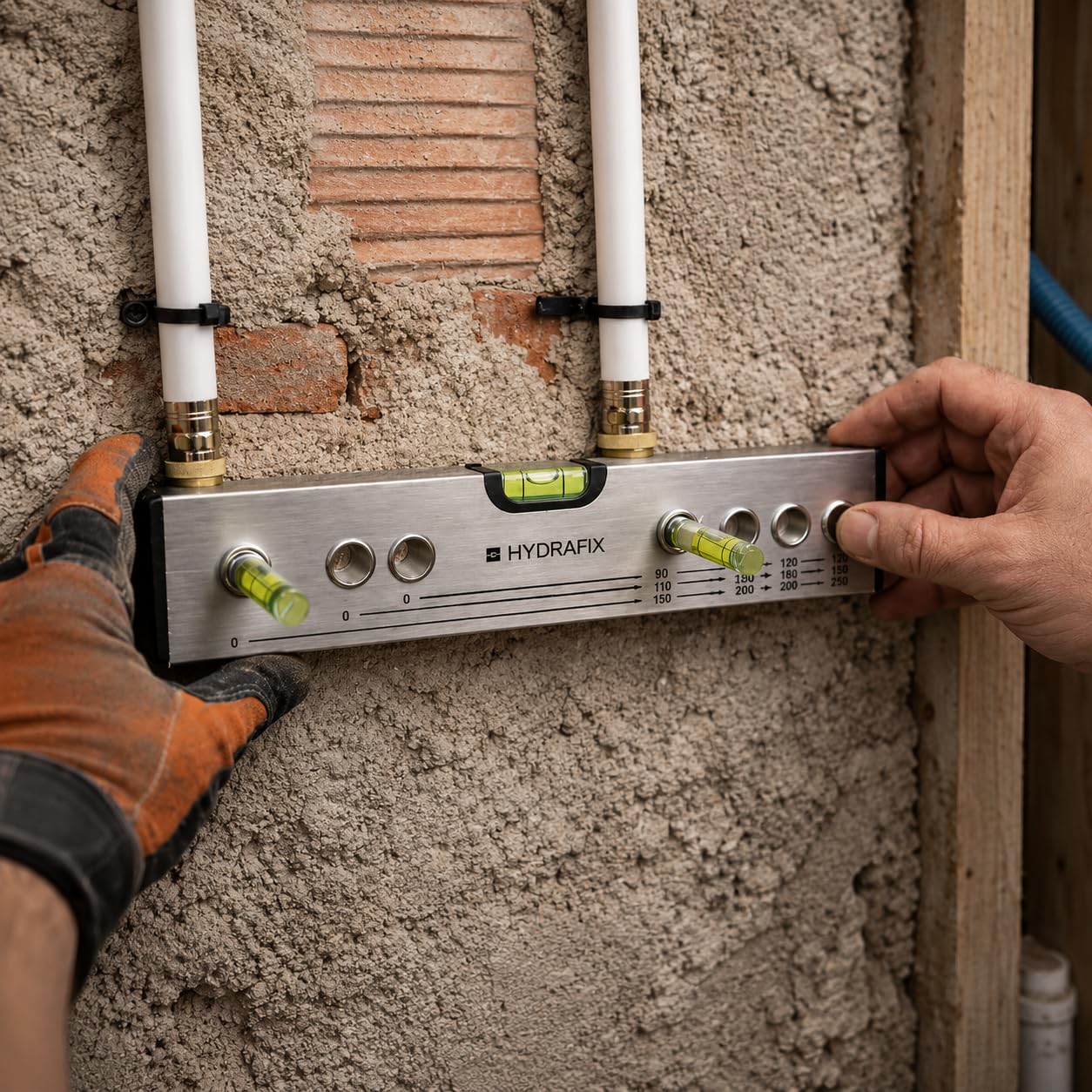 Nivel Fontanero Hydrafix Hydralevel 30 cm para Tomas de Agua | Aluminio resistente y ligero, 3 líneas de medición desde 0, precisión profesional 0,5 mm/m y ampollas de alta visibilidad.