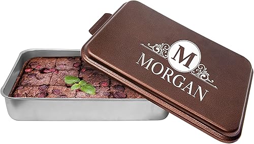 JDS Molde de aluminio personalizado para tartas con tapa grabado con monograma de texto con nombre personalizado, boda, compromiso, aniversario,