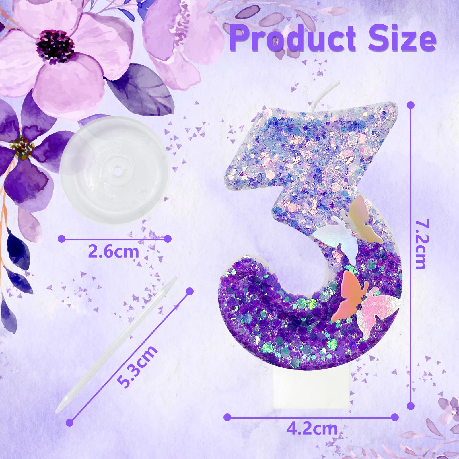 JonesLi 3Th Birthday Candle for Cake?Butterfly Cake Toppers?Butterfly Birthday Decorations?Purple Birthday Candles?for Birthdays,Theme Parties, Celebration, Anniversary