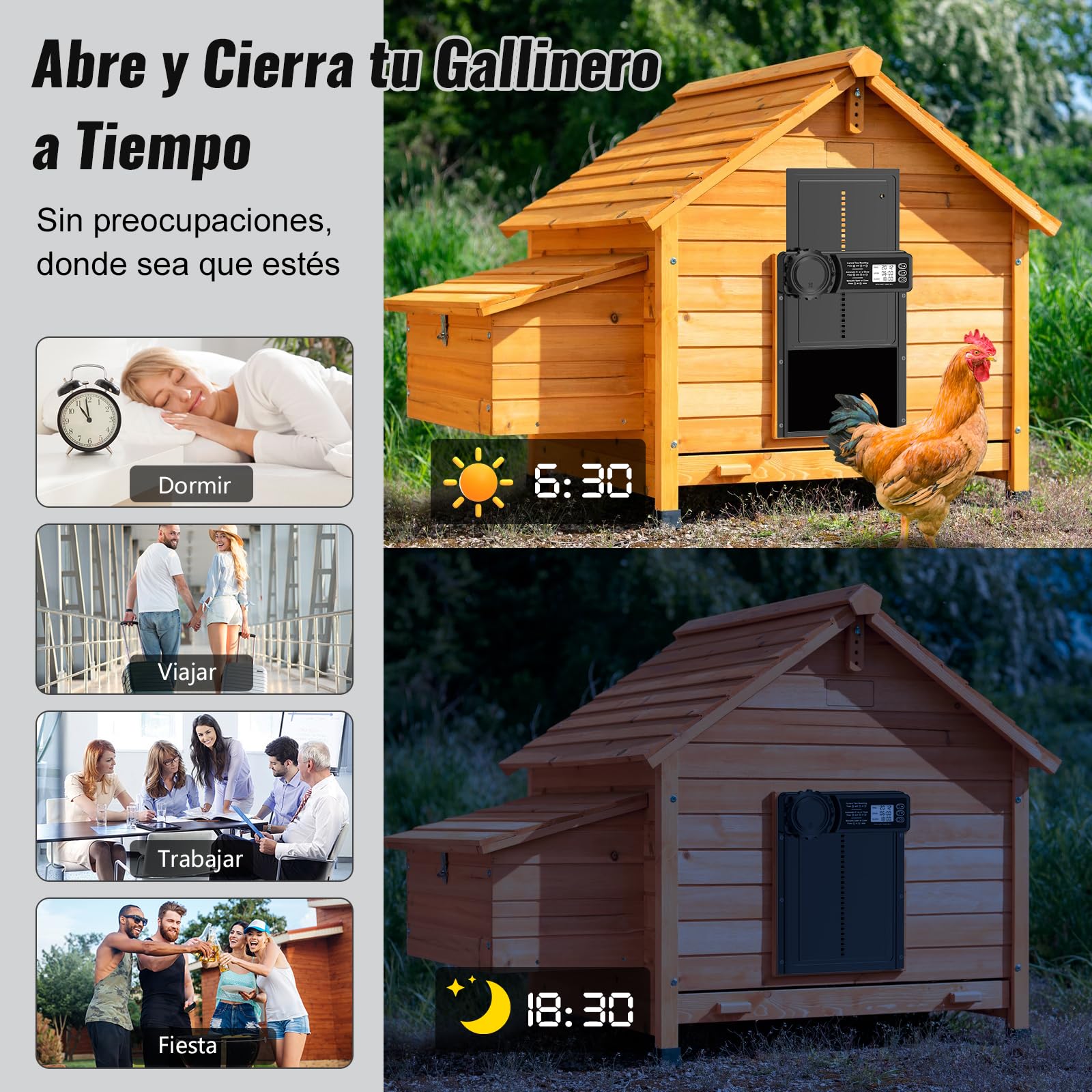 Aluminum Puerta Gallinero Automática, Puertas Automaticas para Gallinero con Pantalla, Temporizador, Puerta Electrica para Gallinero