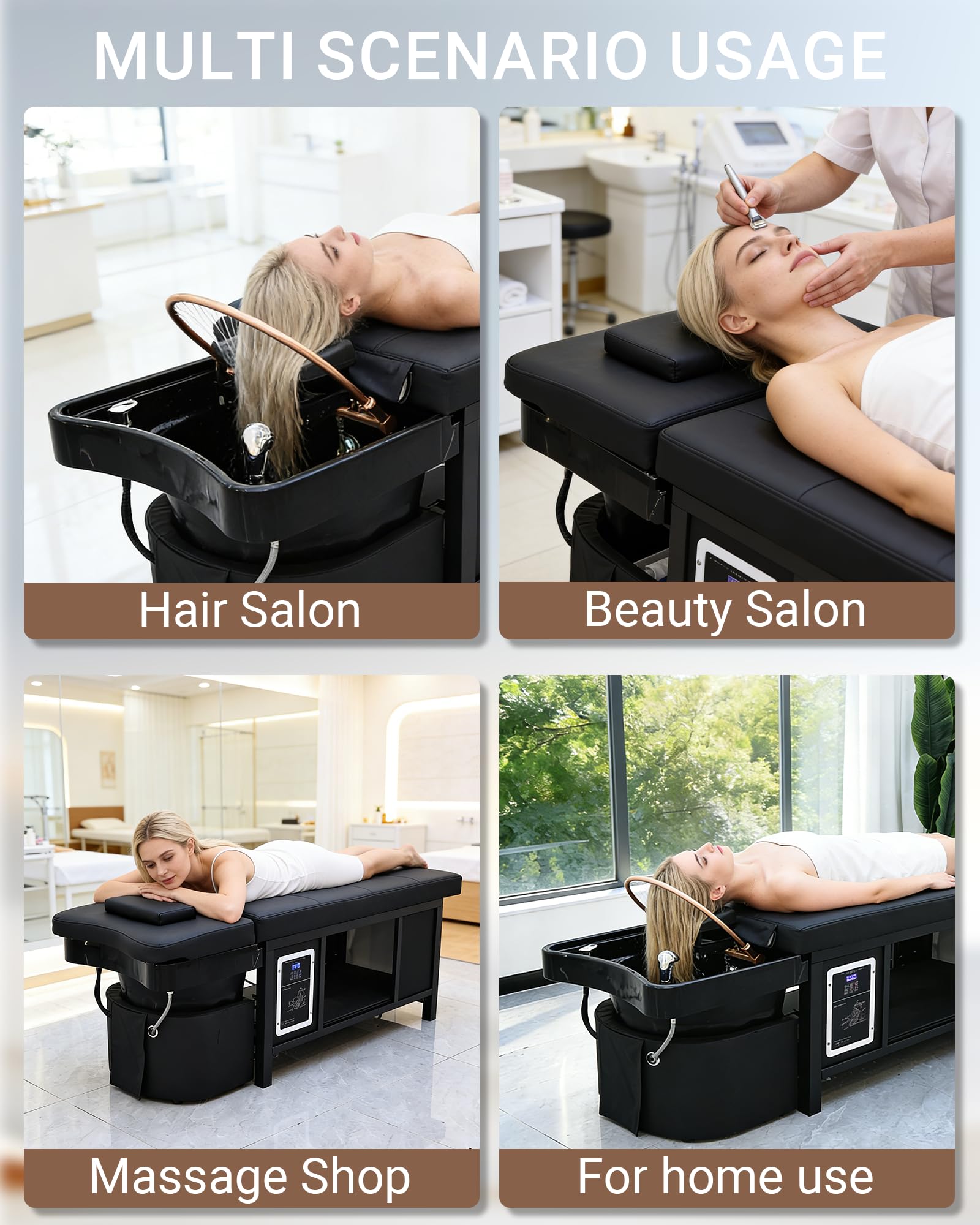 Camilla de spa Nykto Head con vaporizador y circulación de agua para peluquería o barbería.