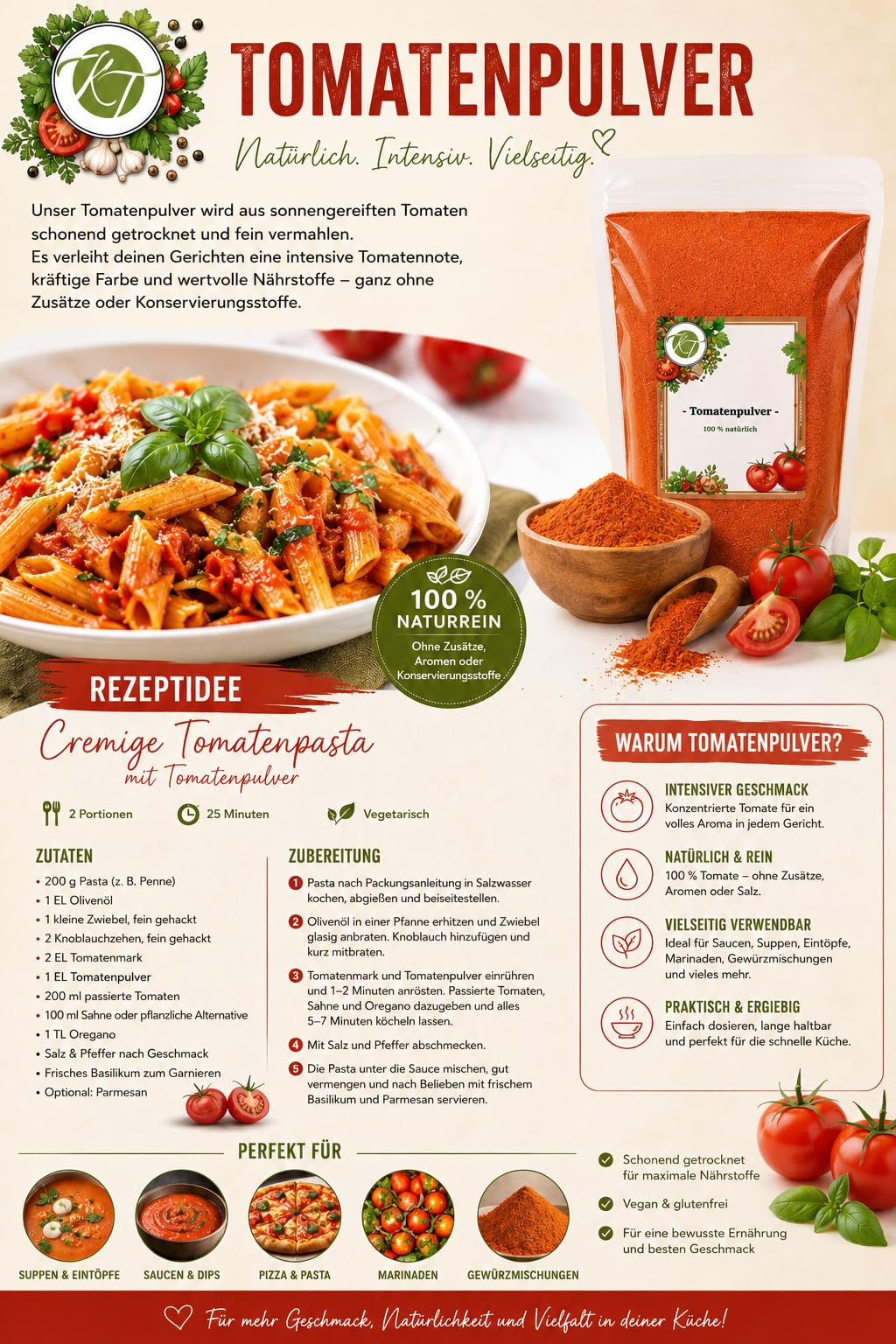 KT 1000 g / 1 Kg Tomatenpulver Tomaten fein gemahlen - 1 A Qualität
