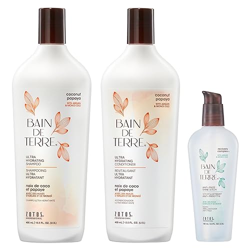Bain de Terre Acondicionador ultra hidratante de papaya de coco, para eliminar la humedad para cabello seco y dañado, con aceites de argán y monoi,