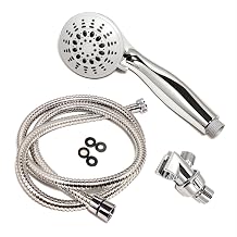 Lotus Set 5-Functions Handheld Shower with Pivot Ball Holder and 59 inch Stainless Steel Double Ring Flexible Hose, Polished Chrome Finish