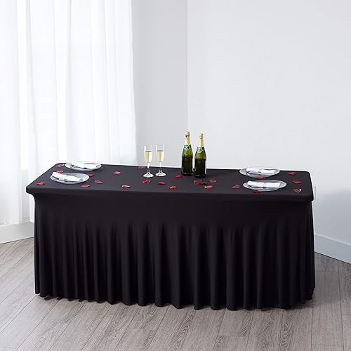 Miniatura 9 de Perfect Memories Falda de mesa ajustable de elastano de alta calidad de 6 pies (negro)  Una pieza, resistente a las arrugas, volantes que se instala