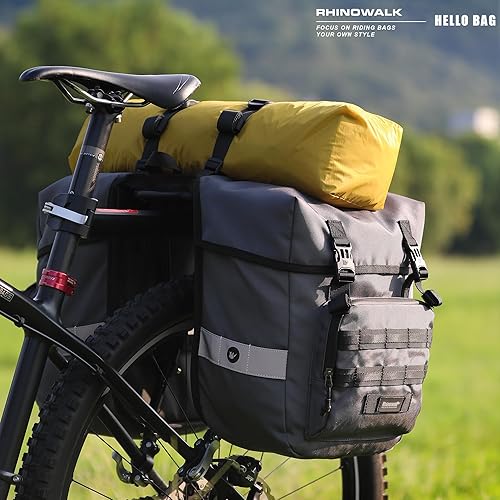 Miniatura 6 de Rhinowalk Bolsa de alforja de bicicleta 40L Bolsas de alforjas dobles Bolsas de sillín para bicicletas con asa de transporte con ribete reflectante