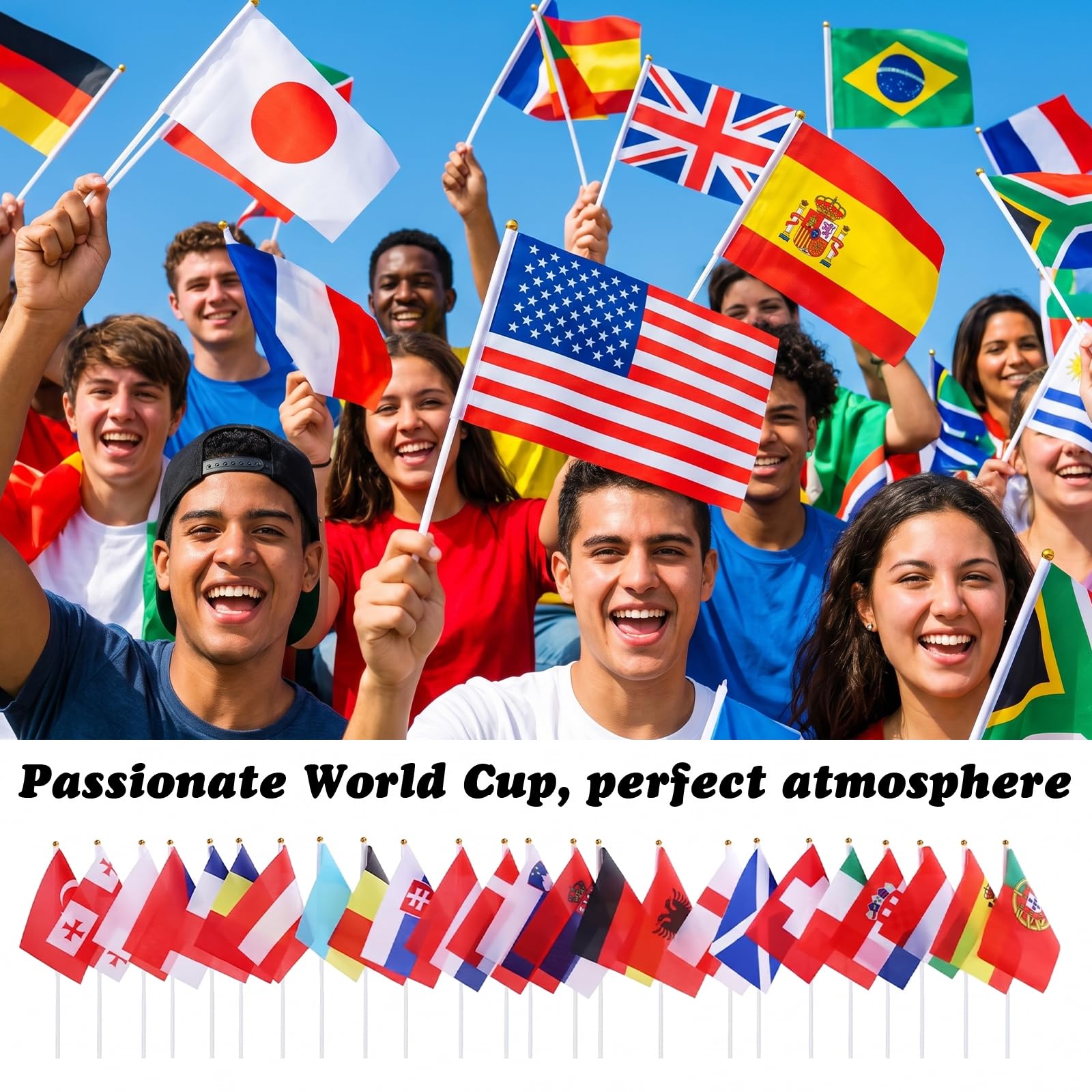 48 Paesi Bandierine a Mano Coppa del Mondo di Calcio, 14×21 cm Bandiere del Mondo con 30 cm Asta, Bandiere Palmari Coppa del Mondo 2026, Decorazioni per Feste di Calcio Eventi