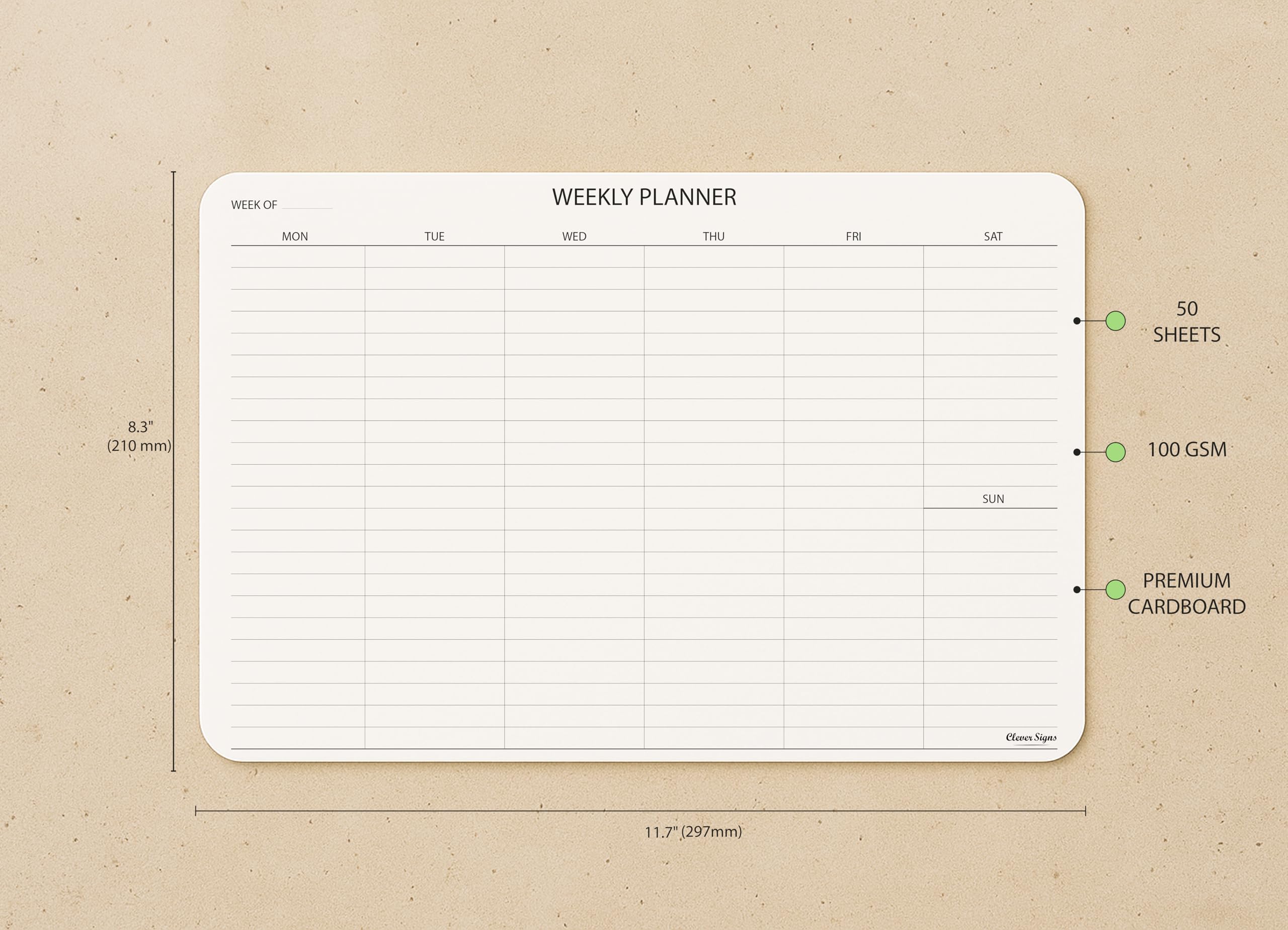Wochenplaner-Block, wöchentliche To-Do-Listen-Notizblock, abreißbar, undatiert, Terminplaner Wochenplaner-Notizblock, A4-Größe (21,1 x 29,7 cm), dickes Premium-Papier mit Rückenstütze aus Karton