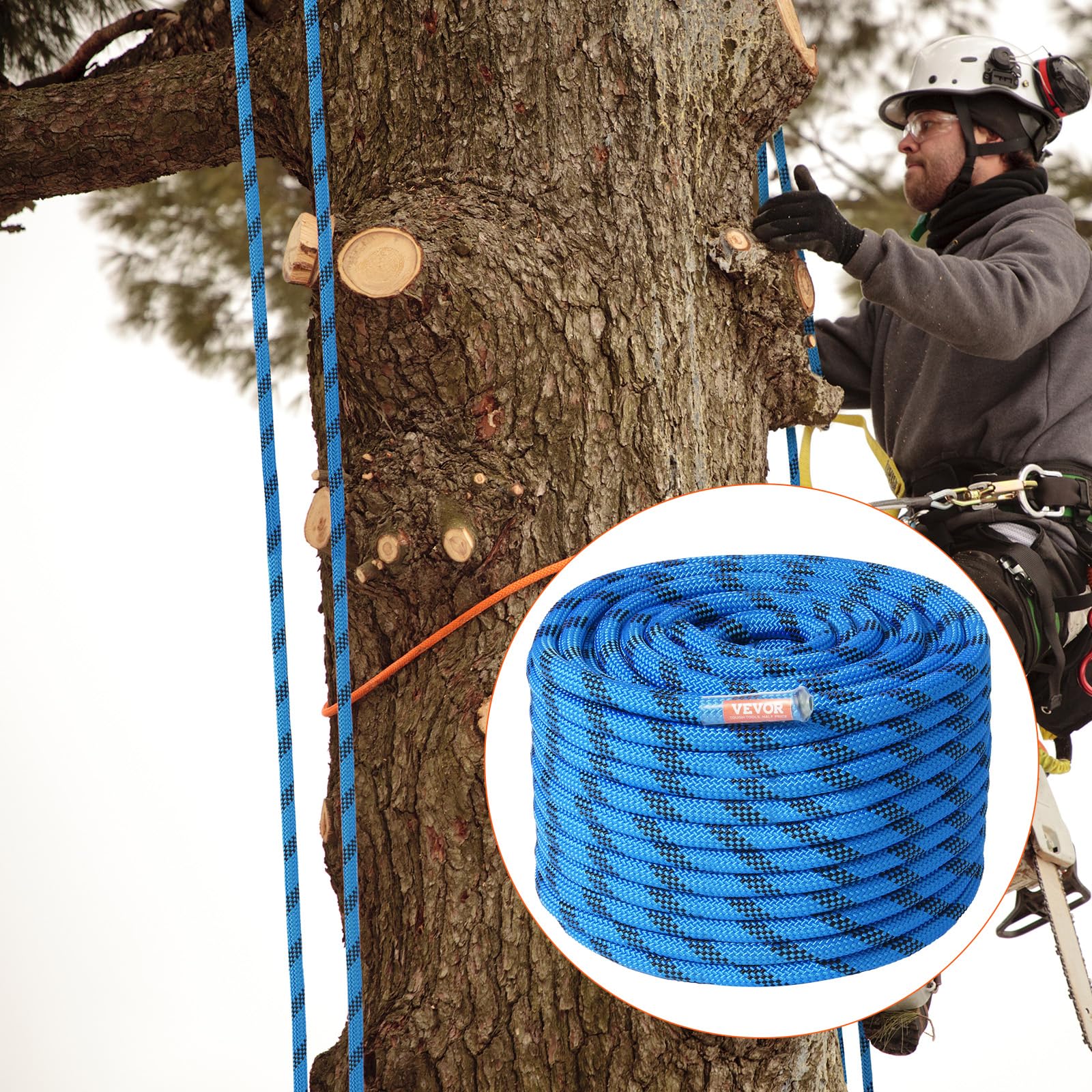 VEVOR Cuerda de Escalada Dinámica 12,7 mm Largo de 60,9 m, Cuerda de Seguridad Exterior Fuerza de Rotura de 30 kN Alta Resistencia a la Tracción para Escape, Rappel, Rescate contra Incendios, Azul