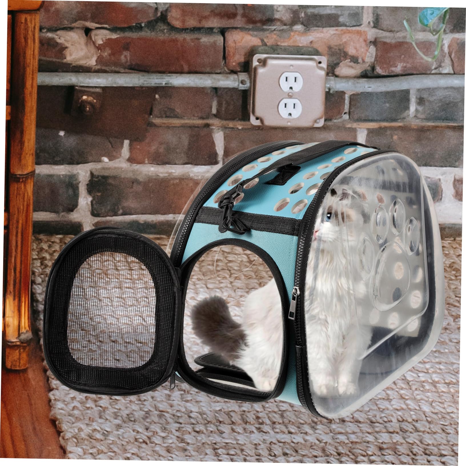 Pet Carrier Backpack Trasparente in Eva Blu per Viaggi | Strap Regolabili Fibbia, Design Zaino, per Escursioni e Campeggio, Struttura Stabile