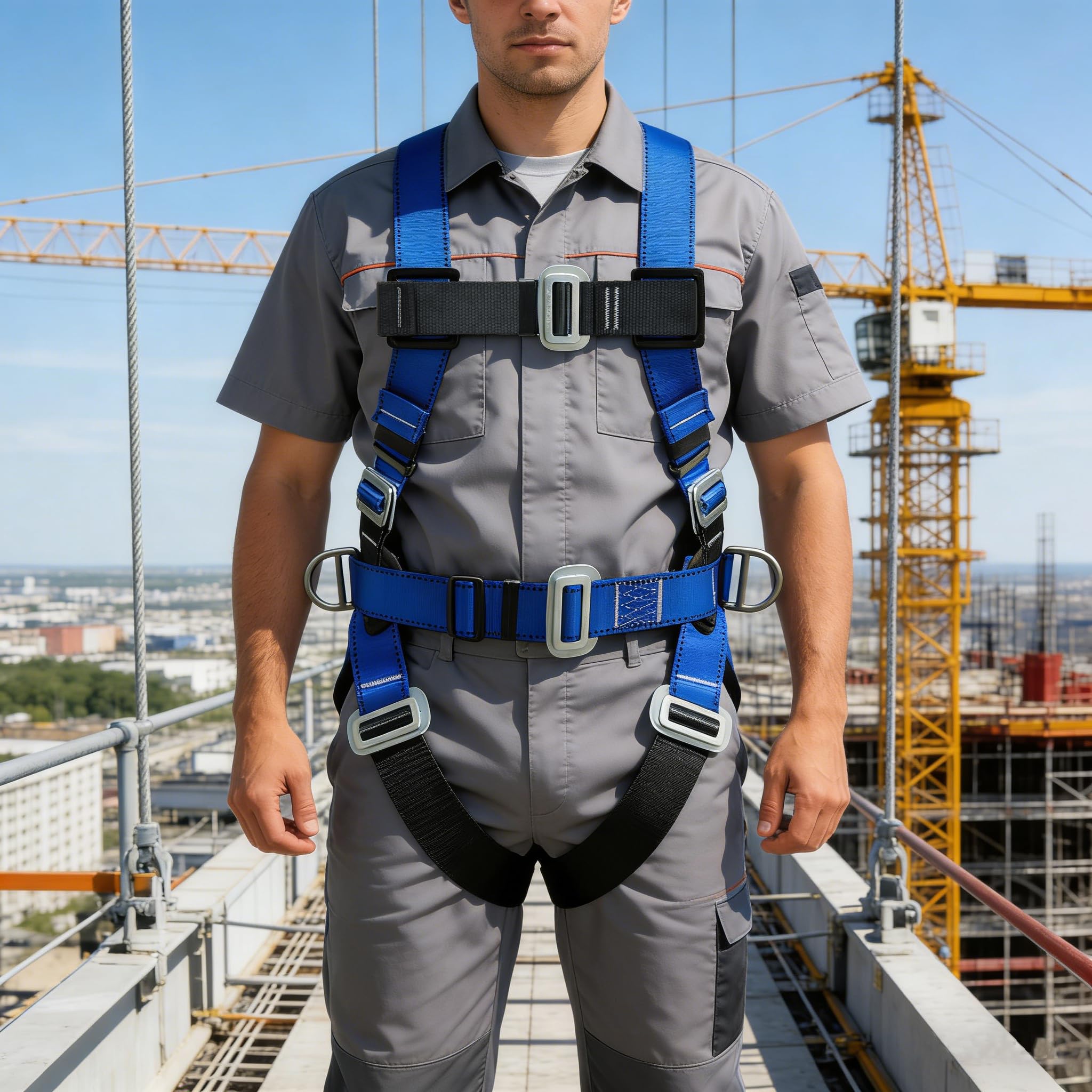 DIJJIG Kit di Imbracatura di Sicurezza Anti-Caduta con Cordino da 1,8 m, Regolabile, Protezione Addominale Spessa, Utilizzato per Operazioni ad Alta quota, Edilizia, Potatura Alberi, Certificazione CE