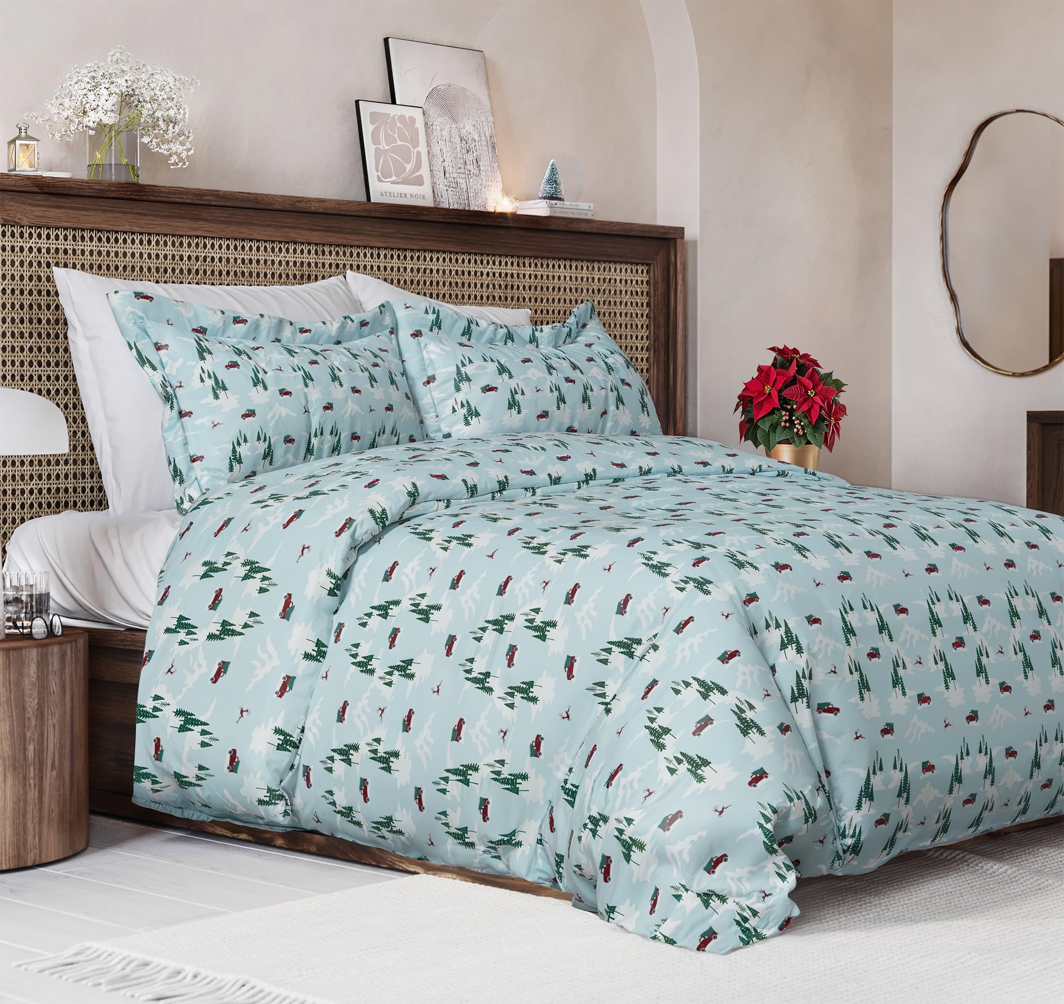 CGK Christmas Duvet Cover Queen Size Set - 90 x 90, Pickup Trucks