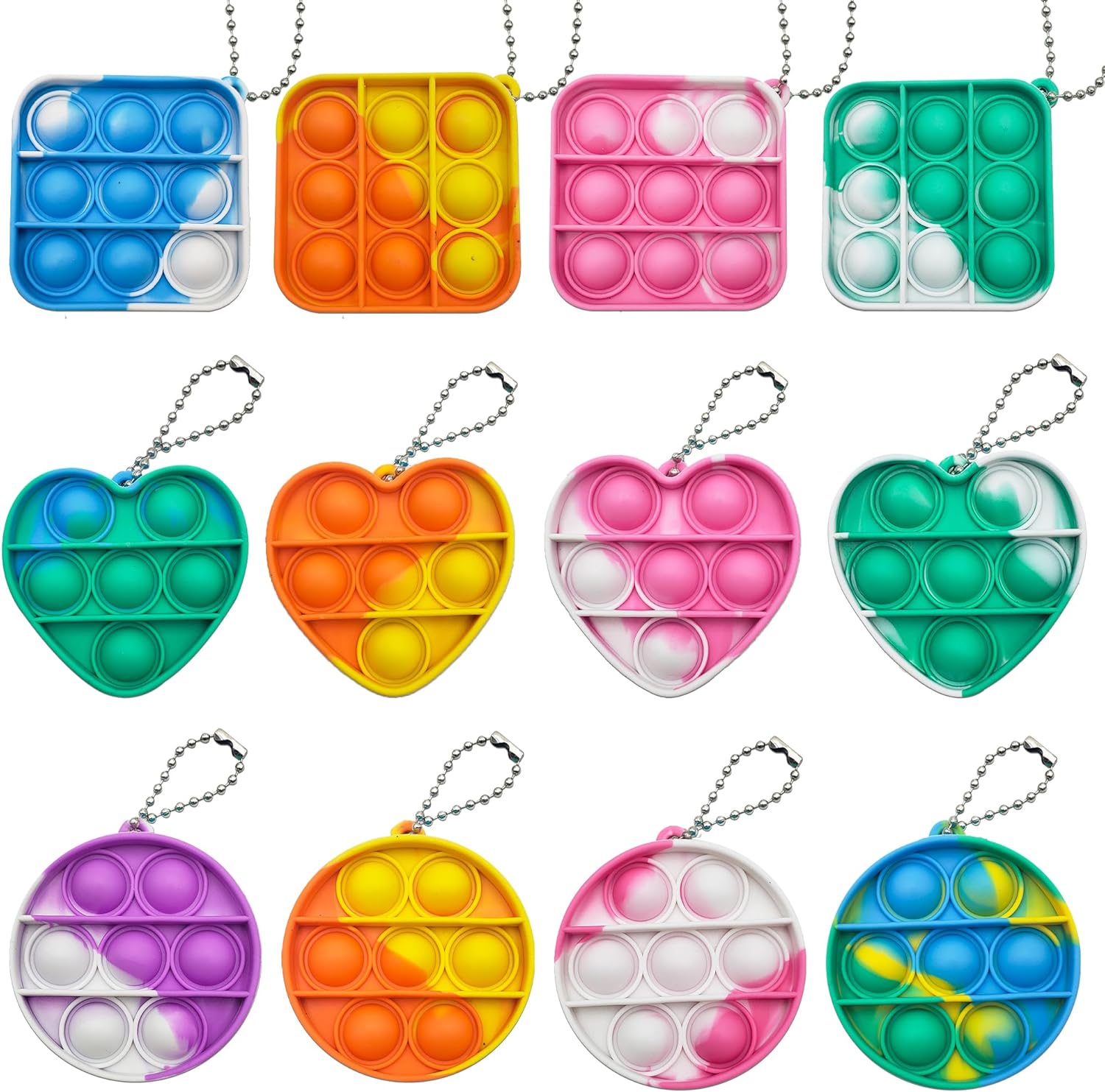 Shapes Pop Fidget Toys Set, Silicone Rainbow Popper Fidget Set for Children, Sensory Squeeze Toys Stress Reliever Tool for Kids Adult ADHD, Square, Heart and Circle Shapes, 4 of each Shape