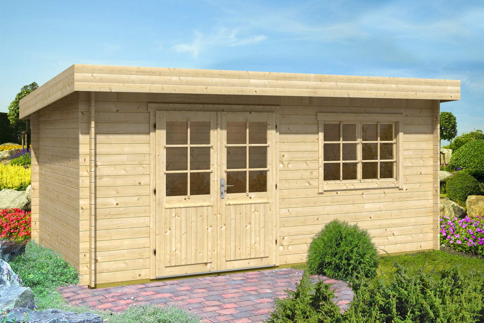 Alpholz Gartenhaus Spree-28 A aus naturbelassenem Holz 520x320cm mit 28 mm Wandstärke & Pultdach