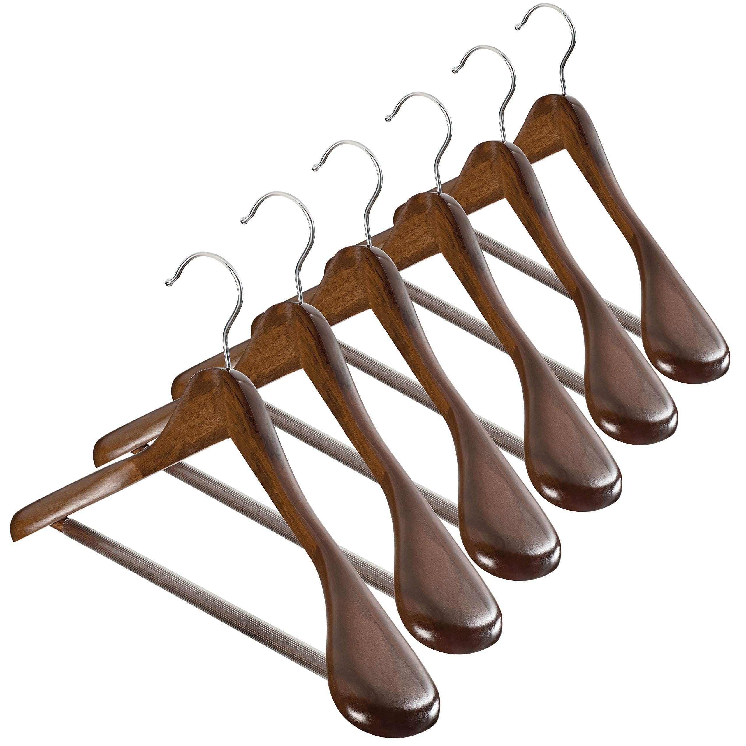 Wide Shoulder Wooden Hangers Coat Hangers High-Grade Smooth Finish Non Slip Wide Shoulder Hangers for Clothes 12 Pack, for Closet, Jacket, Dressed, Holds Upto 20lbs, 360° Swivel Hook