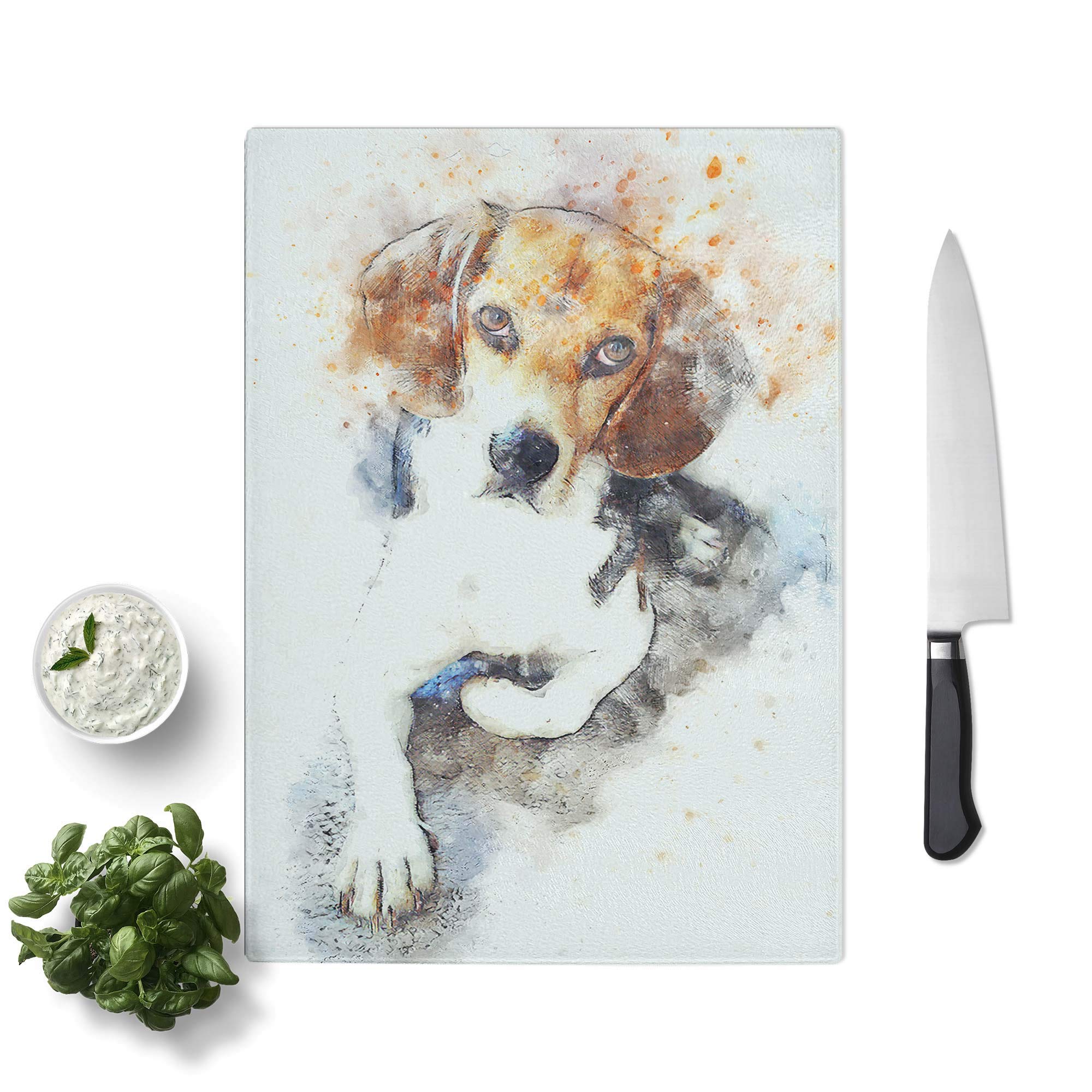 Glass Chopping Board - Beagle Dog in Abstract - Textured Worktop Saver Cutting Board - Heat Resistant, Shatterproof and Hygenic - 39 x 28.5 cm