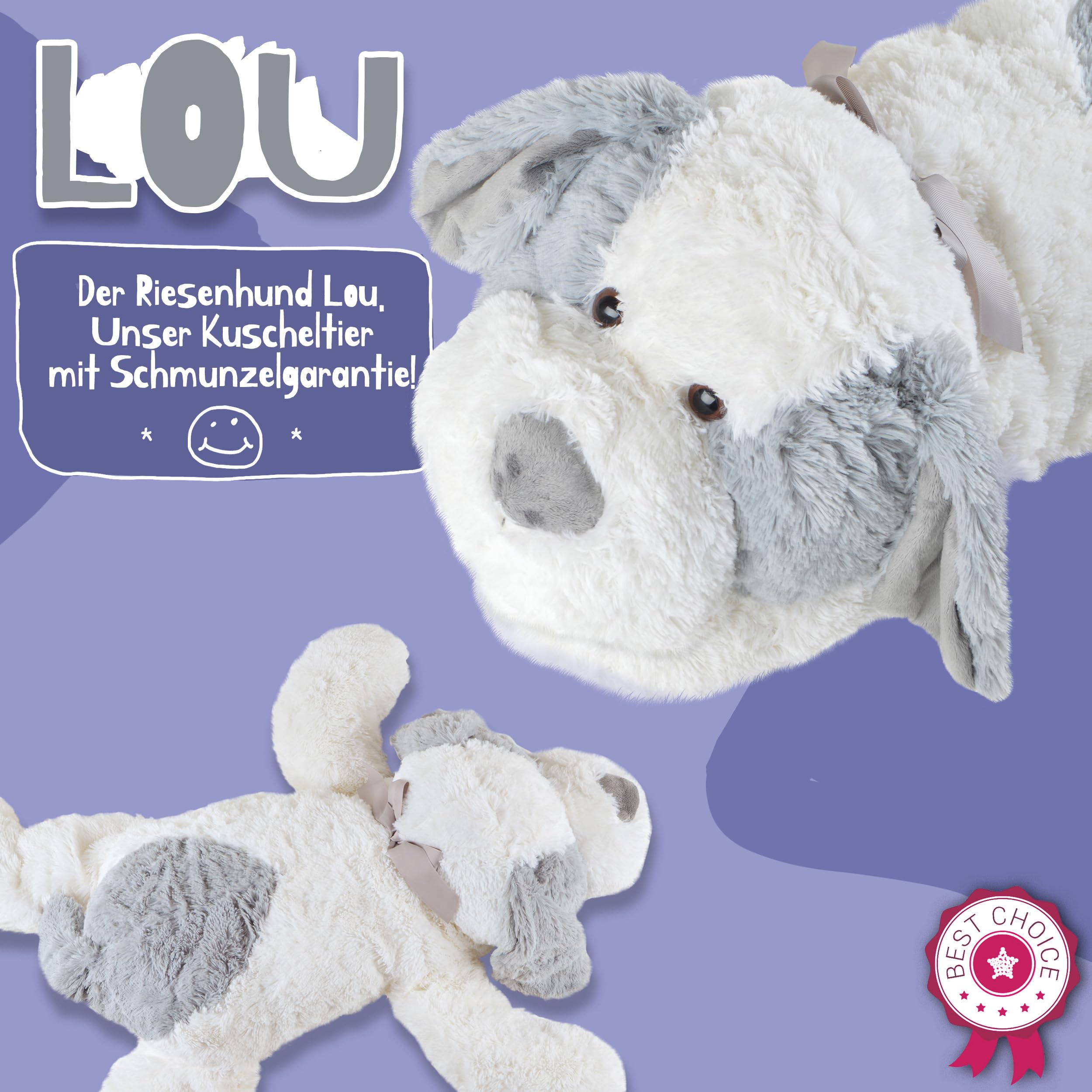 Pink Papaya Riesen Kuschel-Hund Lou, 100cm, weiches XXL Kuscheltier, großer XXL Hund für Mädchen und Jungen, kuscheliges Stofftier für Jung und Alt, pflegeleichtes Fell