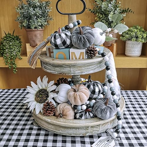 Vista 33 de Juego de 16 calabazas decorativas de imitación pequeñas rústicas de cosecha rústica, de tela de terciopelo, calabazas de espuma en naranja óxido