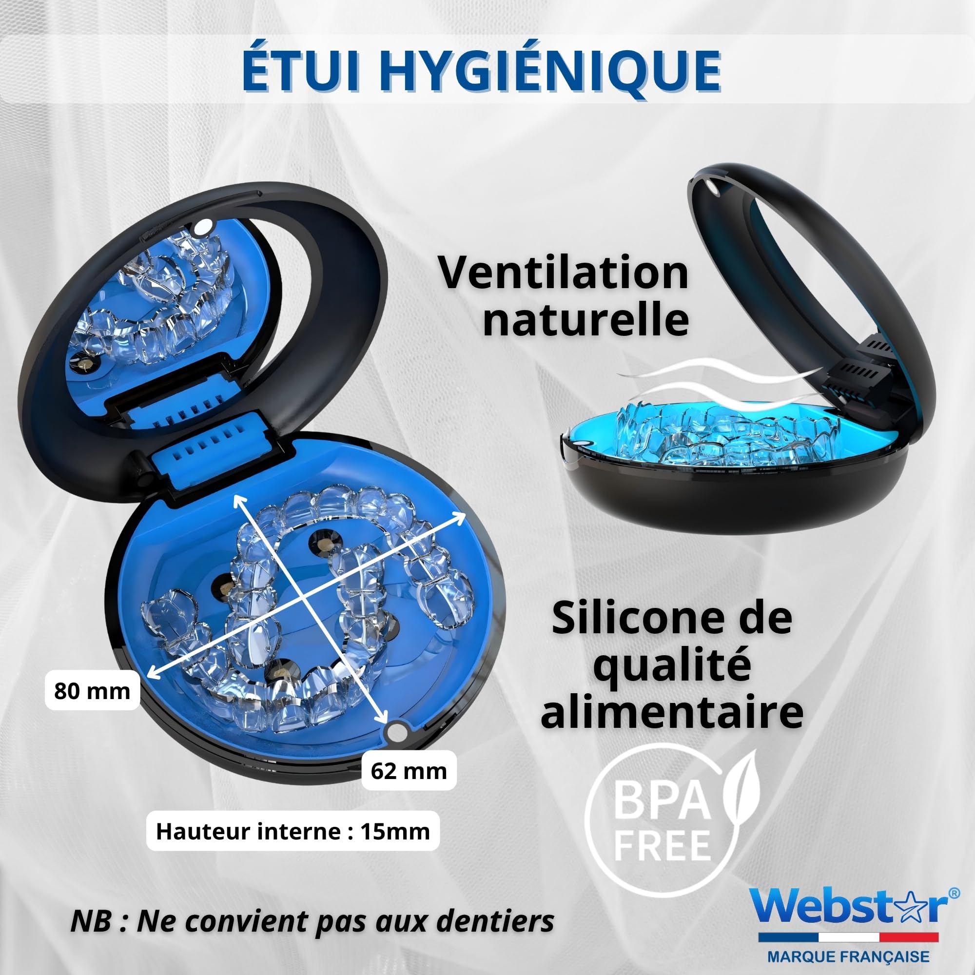 Webstar Tech® Etui UV pour Aligneurs | Elimine Virus Bactéries et Odeurs | Gouttières dentaires | Désinfectant UV appareils orthodontiques | Bac Aligneurs Invisalign | Boite Désinfectante Invisalign