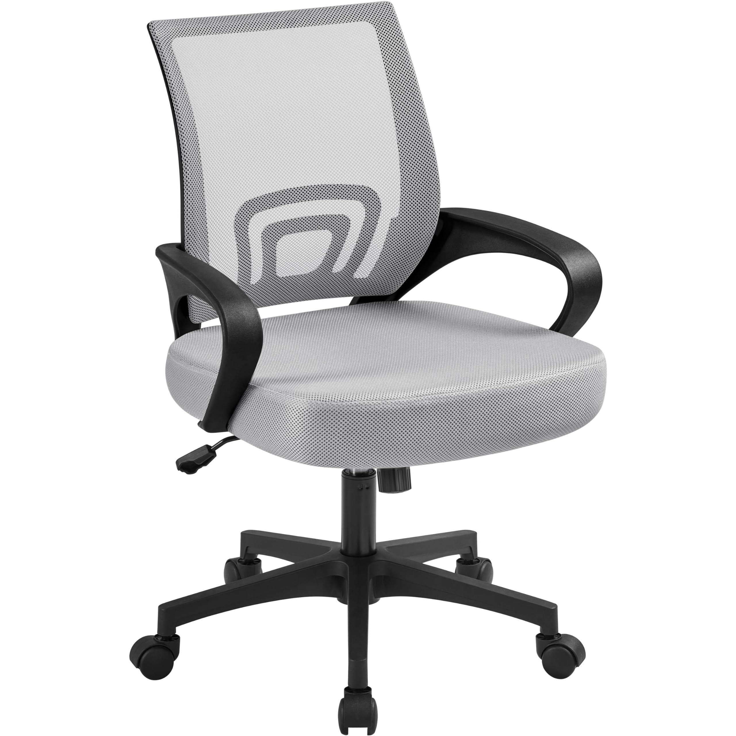 Yaheetech Home Office Chair Height Adjustable Makeup Chair with Rocker Function, Desk Chair up to 136 kg Load Capacity Petal Design for Bedroom, Office, Living Room, White, Faux Leather