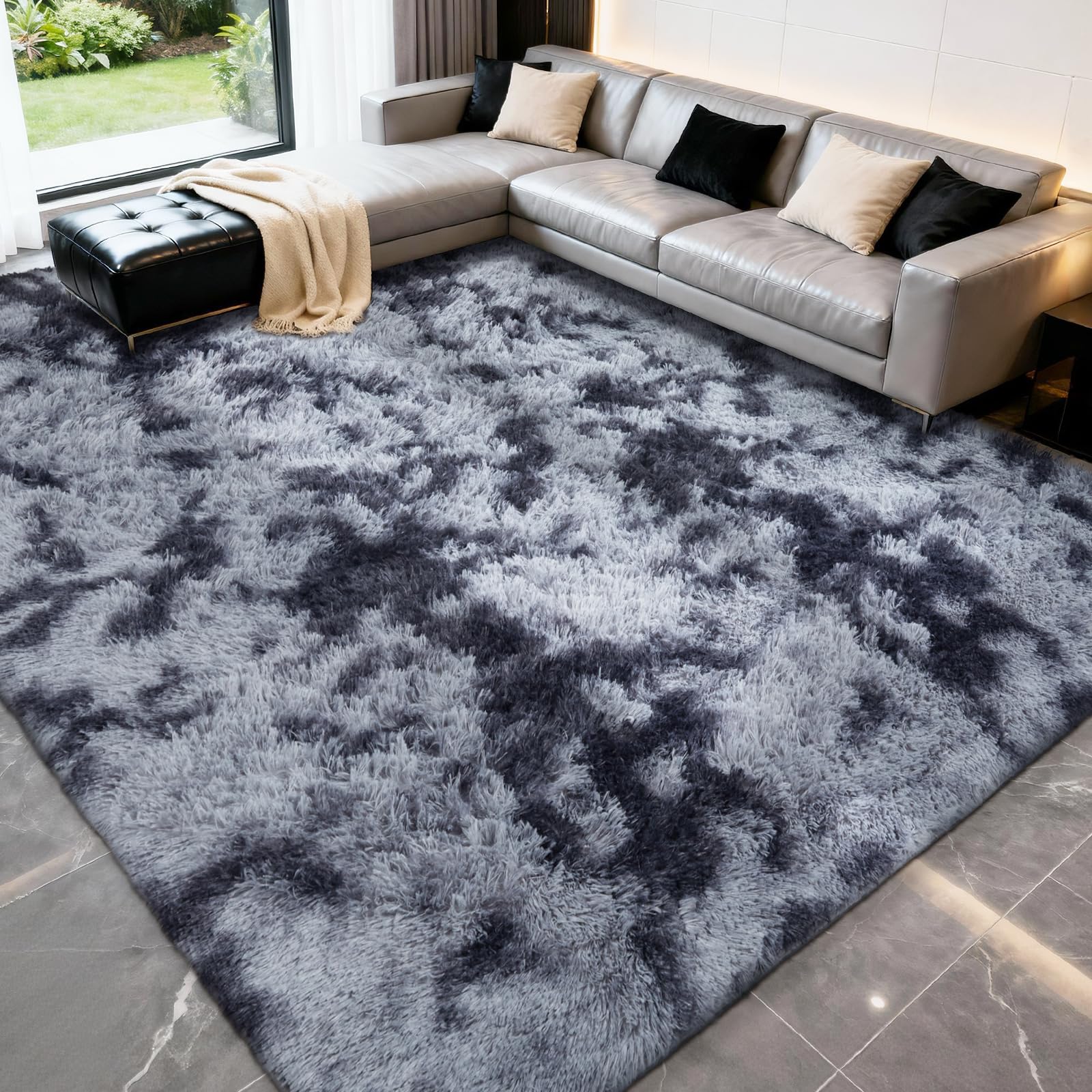 LNZHAO Rugs Living Room 160x230cm - Extra Large Shaggy Soft Fluffy Rug Area Carpet, Modern Tie-dye Carpet - Washable Rugs for Home Decor, Bedroom, Dorm, Kids Room Lounge Office, Dark Grey