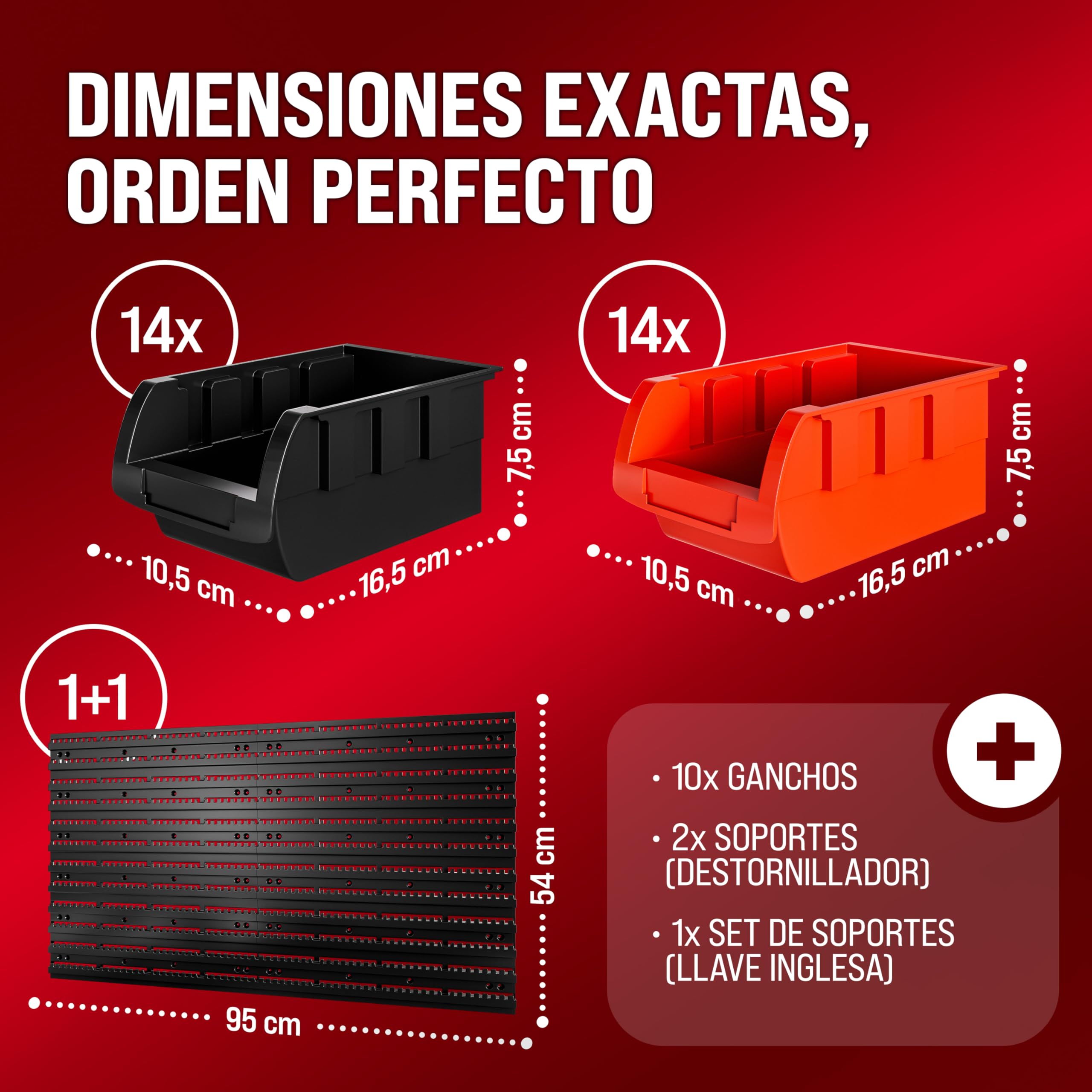 DEUBA® Organizador de Herramientas de Pared Cajas Apilables Paneles Perforados Ampliable Portaherramientas Sistema Almacenamiento Taller 43 Pzas