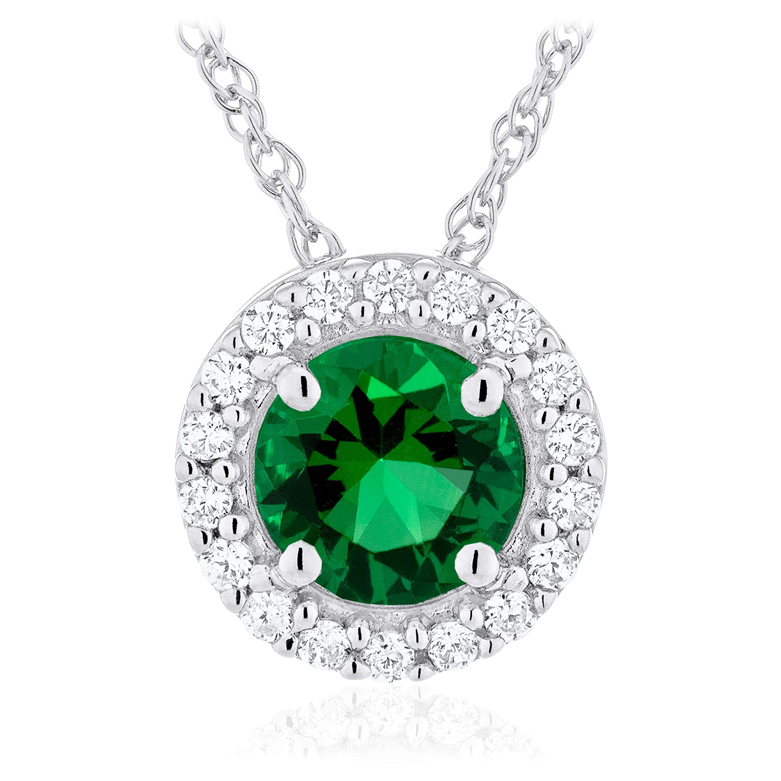 Lexi and Rose'Lexi and Rose .925 Sterling Silver Birthstone & Lab Grown White Sapphire or CZ Halo Pendant Necklace on 18'' Rope Chain - Choice of Gem Color/Month'