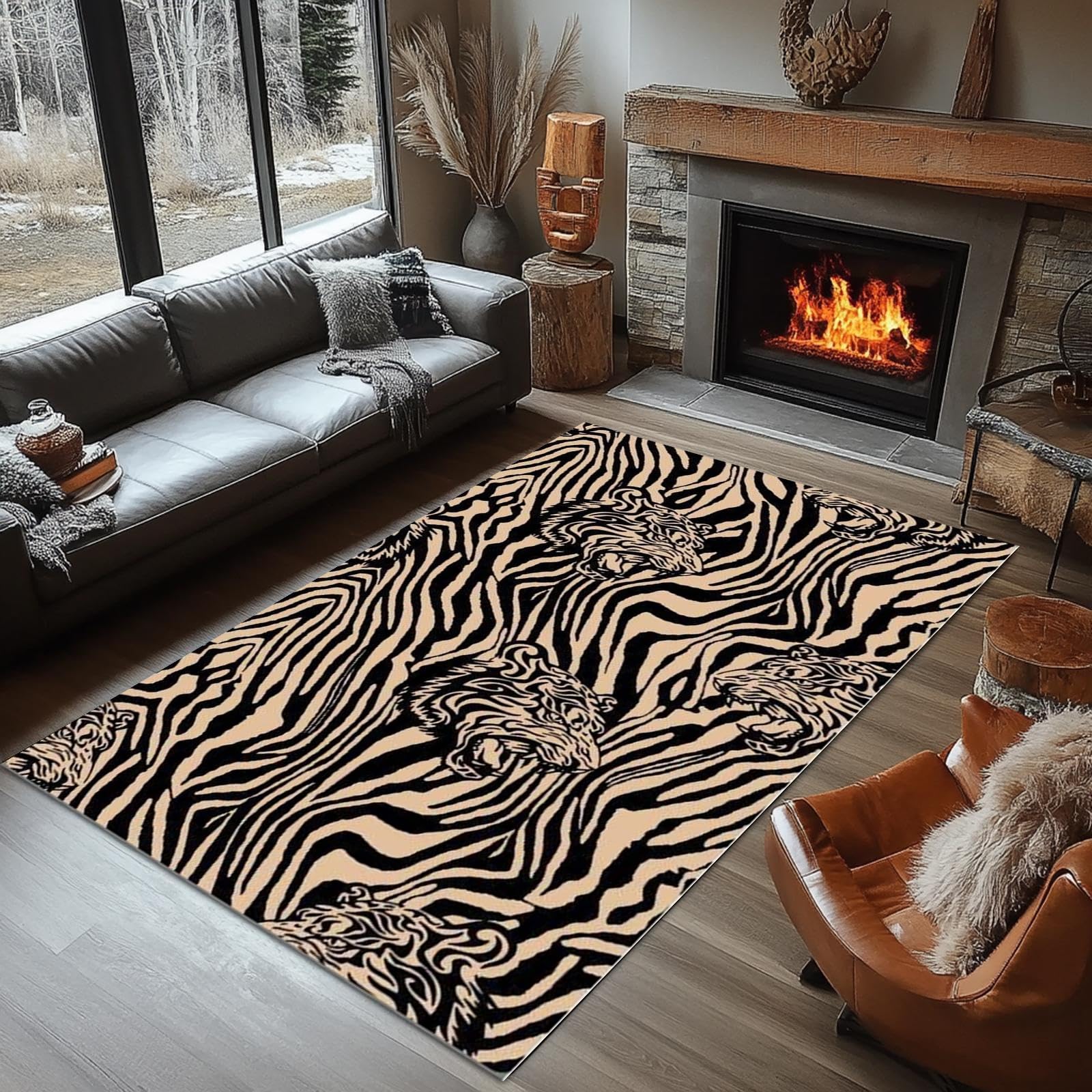 AOESELN 180x230 cm Animal Skin Pattern Rug,Tiger Pattern Living Room Rugs,Machine Washable Indoor Carpet with Non-Slip Backing for Bedroom, Bathroom, Living Room Soft and Durable Non-Shedding Mat