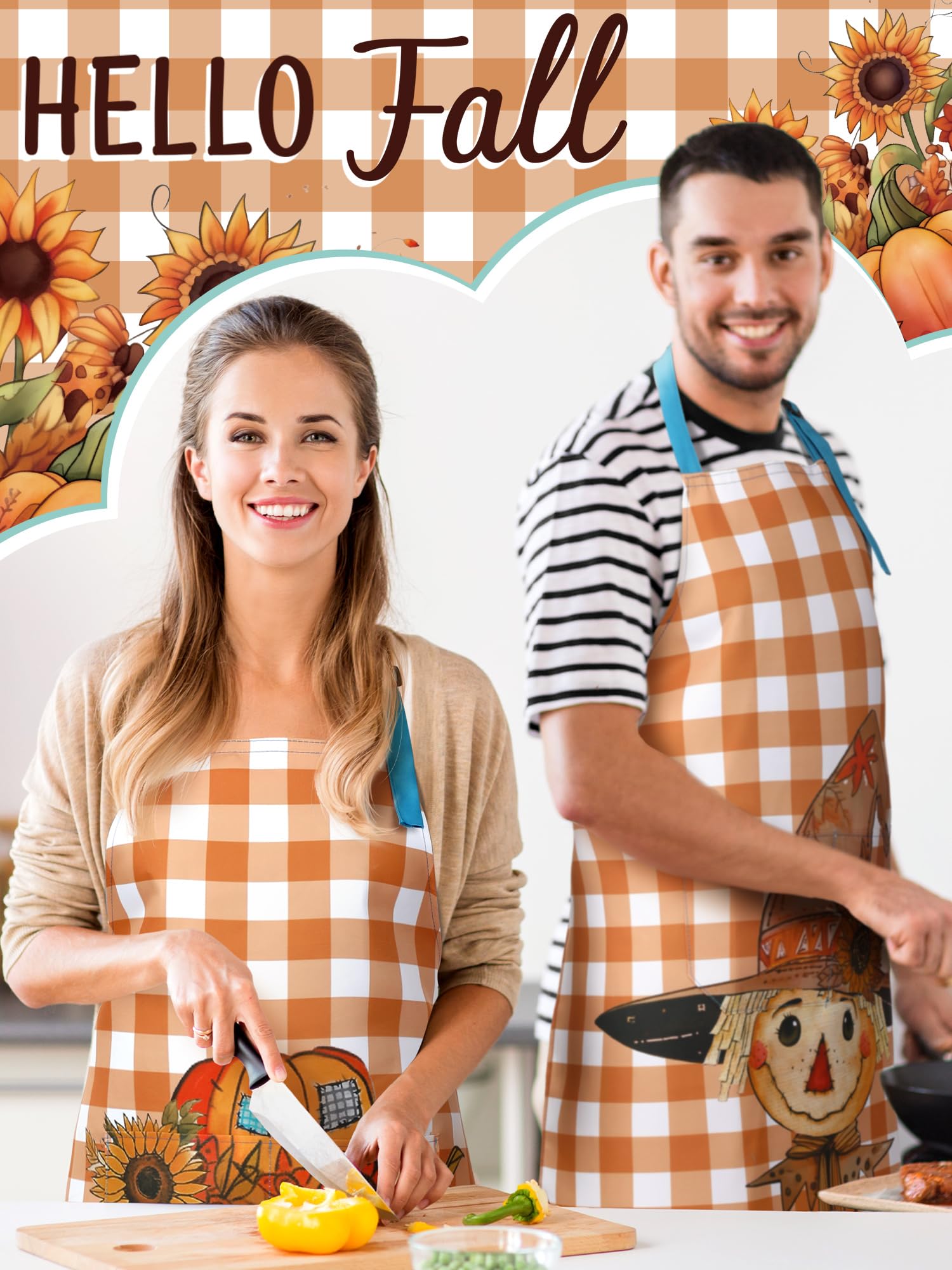 Bencailor Lot de 6 tabliers de cuisine imperméables avec poches pour l'automne et l'Action de grâce