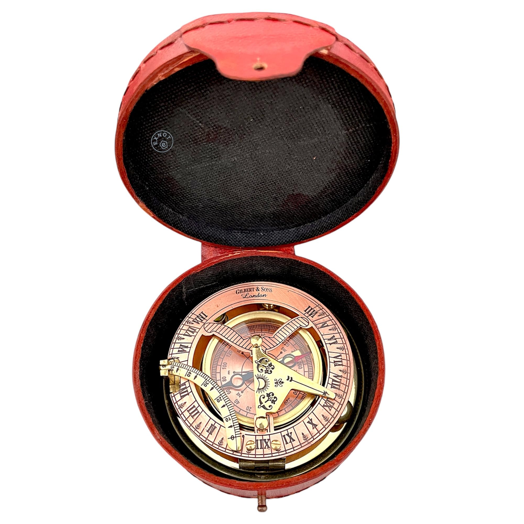 Antique Brass & Copper Sundial Compass, Sundial Clock in Box Gift Sun Clock Ship Replica Watch