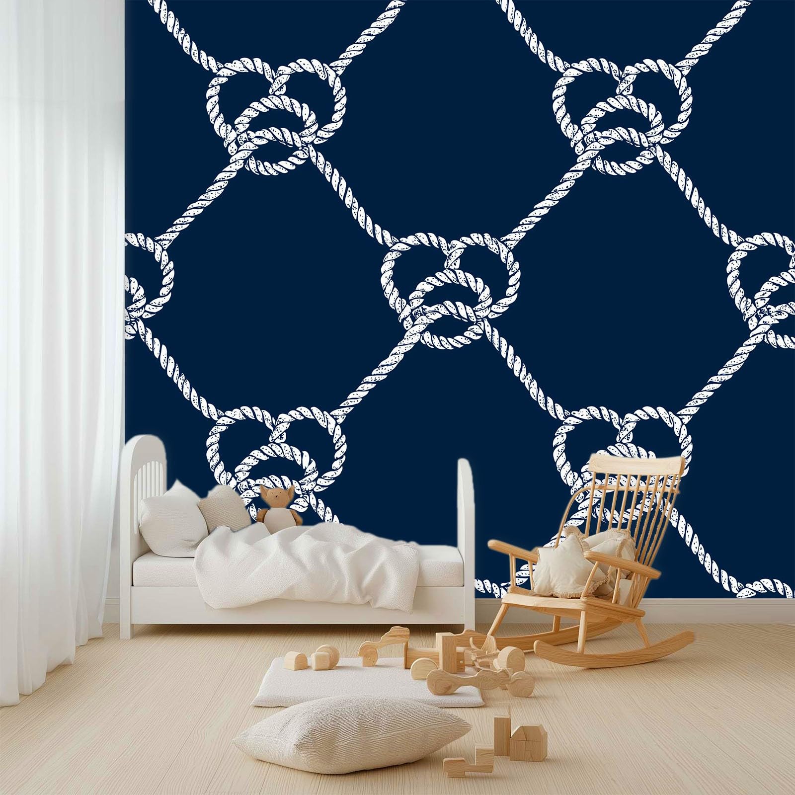 Walentynki wiązana lina w kształcie serca fototapeta dla chłopców i dziewcząt mural dekoracyjny plakat, 200 x 140 cm, fototapeta mural do pokoju dziecięcego, wysokiej jakości mural efekt 3D, granatowa