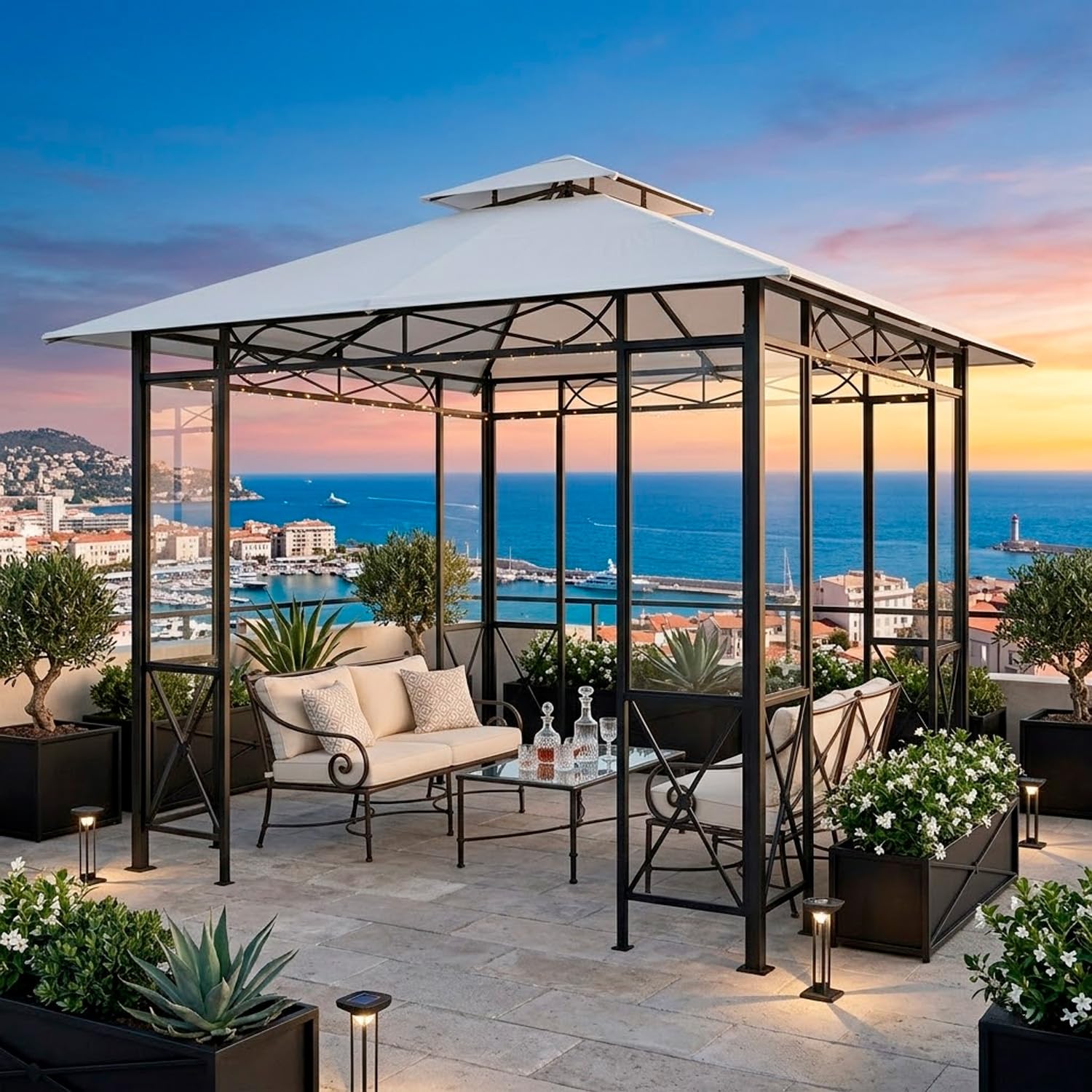 Telo Di Ricambio Universale Per Gazebo Con Air Vent Superiore In Tessuto Resistente E Sistema Di Fissaggio Con Taschette Per Giardino Patio E Terrazza 300 X 300 Cm Beige